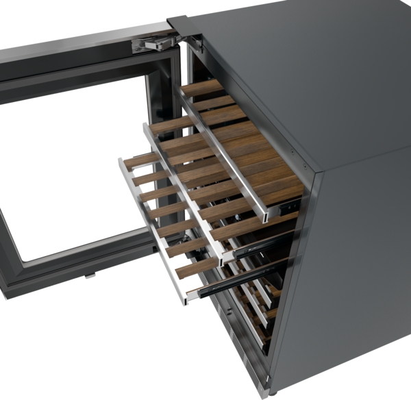 Model: T24UW925LS | Thermador Freedom®, Under Counter Wine Cooler with Glass Door, 24'' Professional, Stainless Steel, Left Hinge