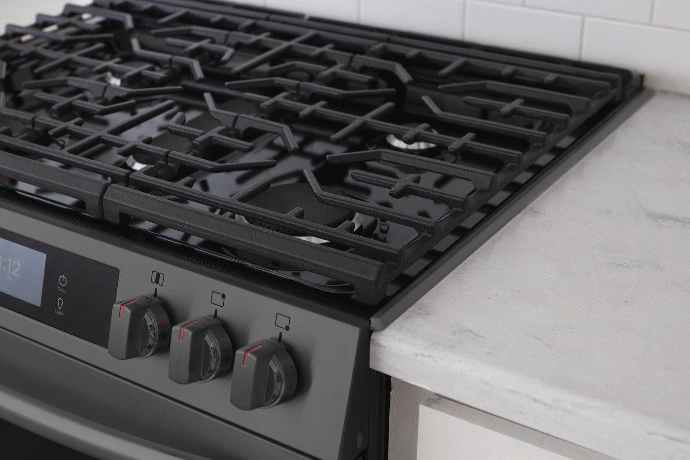 Model: 11NBSTGSDS | Frigidaire Front Control Gas Range Black Stainless Steel 4-Piece Trim Kit