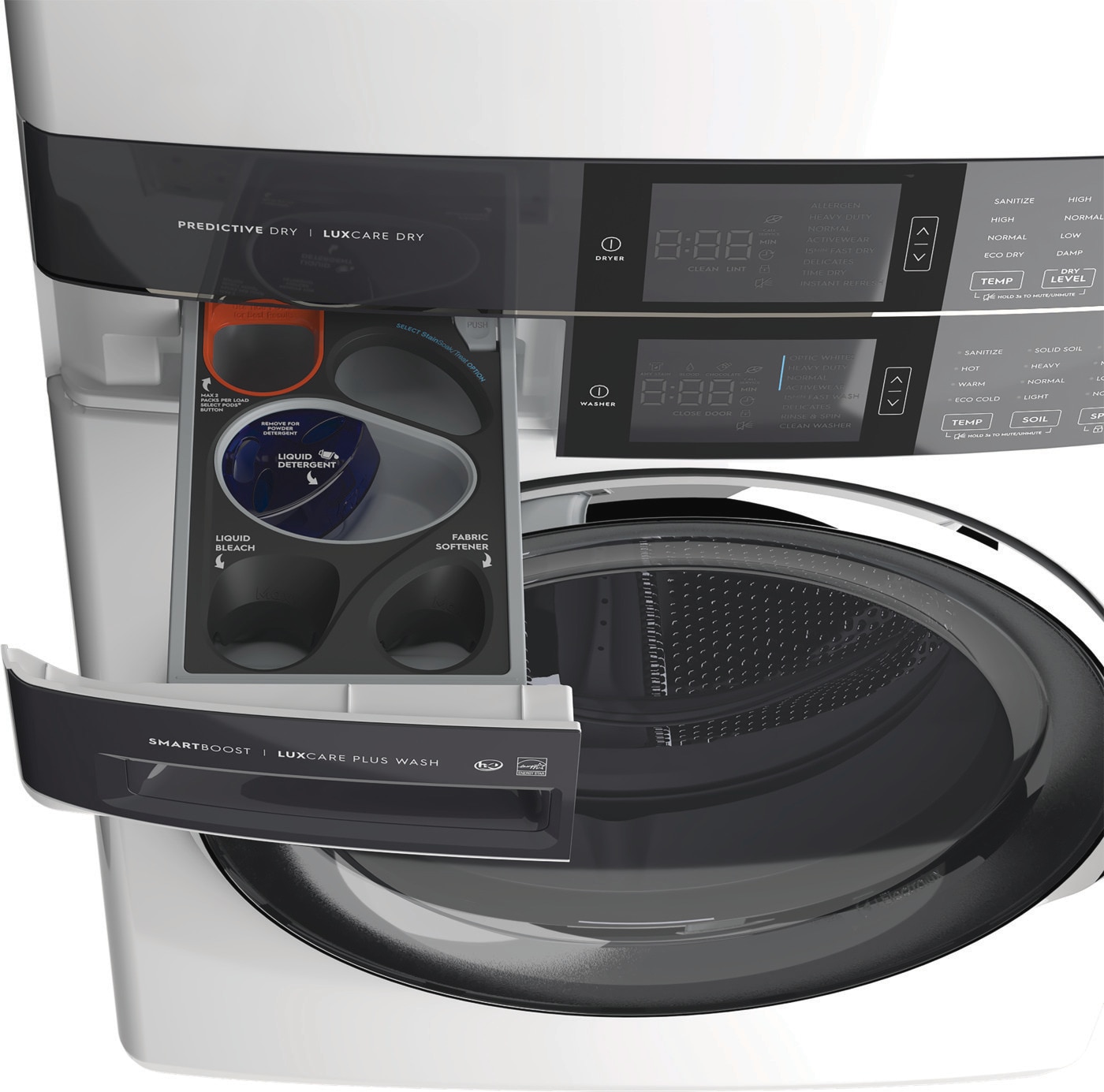 Model: ELTE7600AW - S/D | Electrolux Laundry Tower™ Single Unit Front Load 4.5 Cu. Ft. Washer & 8 Cu. Ft. Electric Dryer
