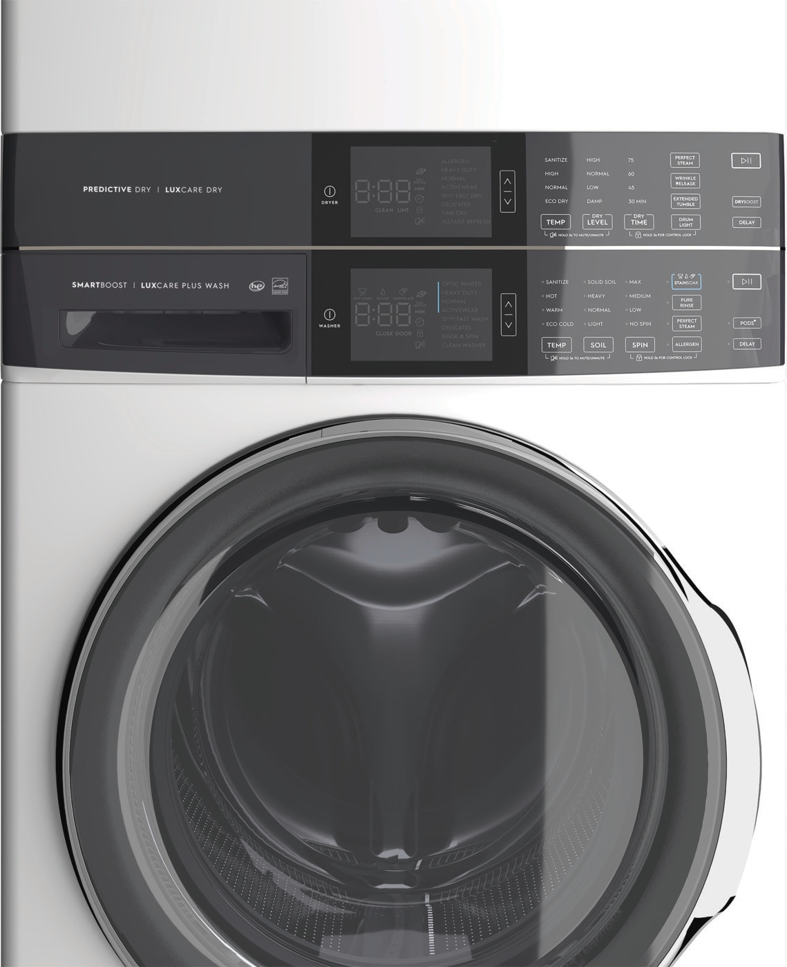 Model: ELTE7600AW - S/D | Electrolux Laundry Tower™ Single Unit Front Load 4.5 Cu. Ft. Washer & 8 Cu. Ft. Electric Dryer