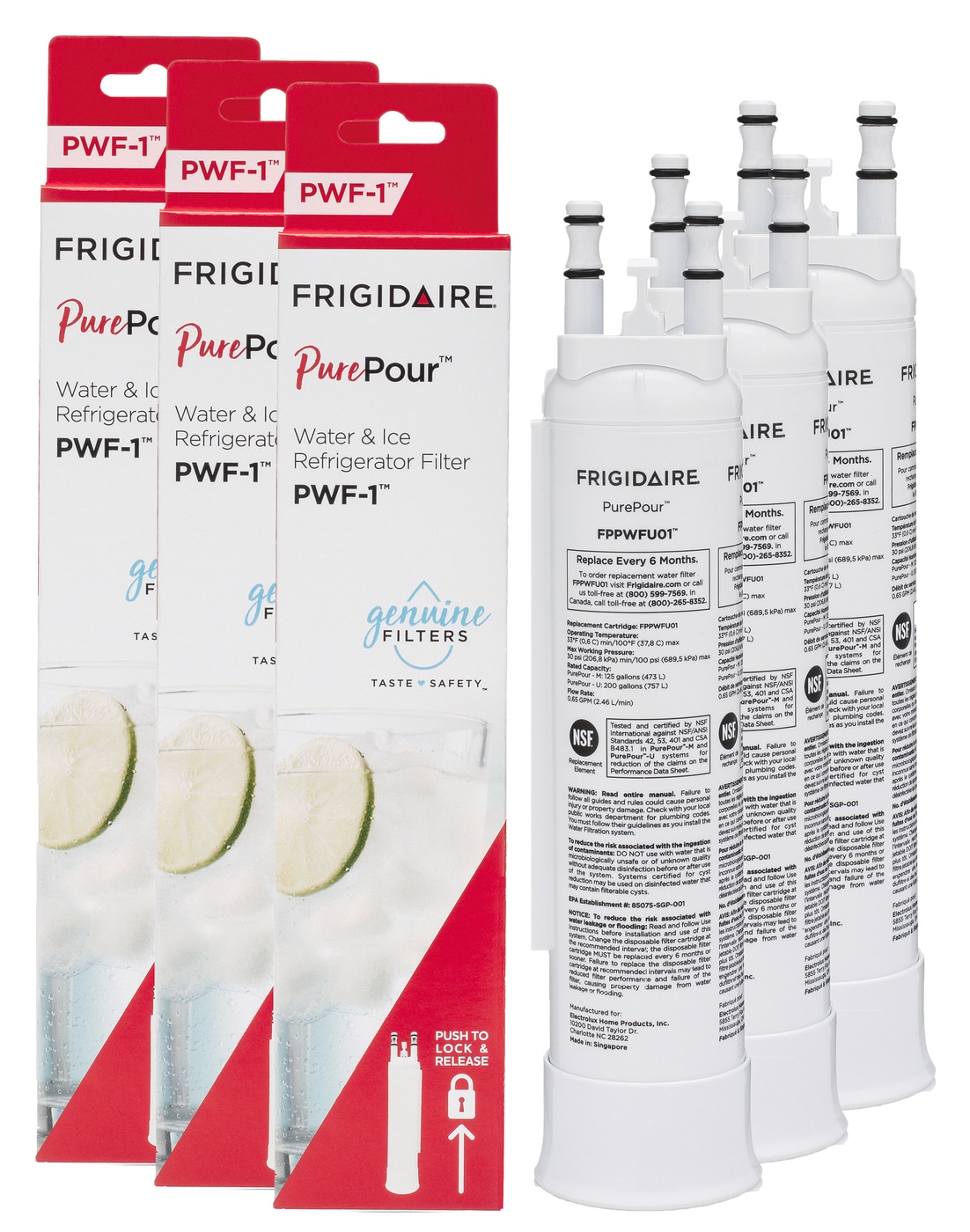 Model: FPPWFU013PAK | Frigidaire PurePour™ Water and Ice Refrigerator Filter PWF-1™ - Set of 3