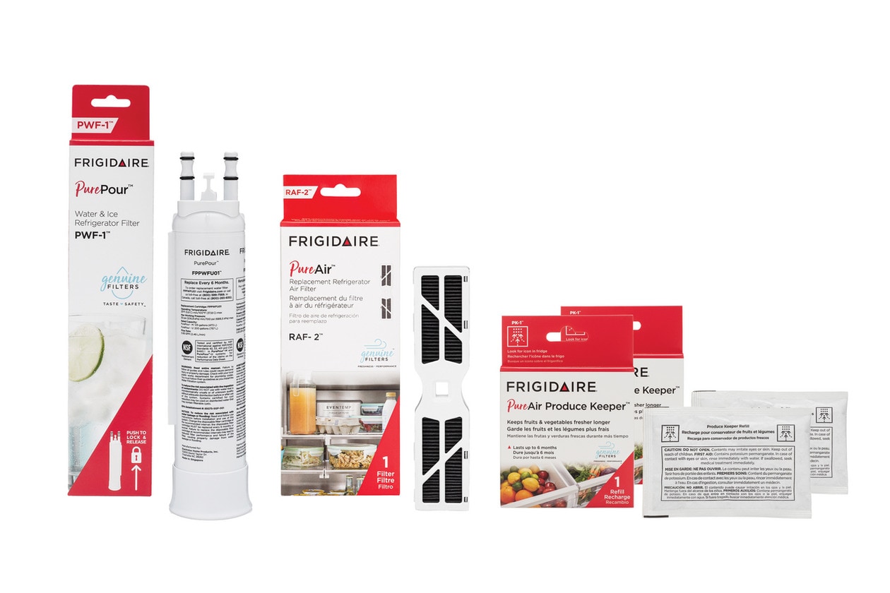 Model: FRIGCOMBO9 | Frigidaire FPPWFU01, FRGPAAF2, and (2) FRPAPKRF Water and Air Filter Combo Kit with Produce Keeper