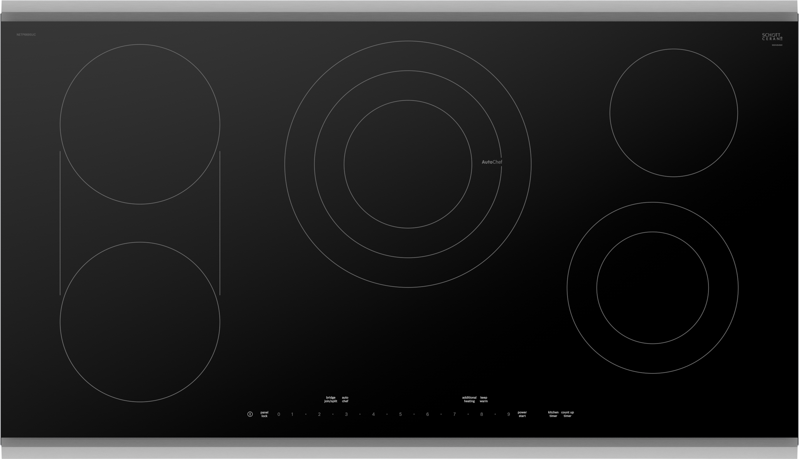 Model: NETP669SUC | Bosch Benchmark®, Electric Cooktop, 36'', Black, surface mount with frame