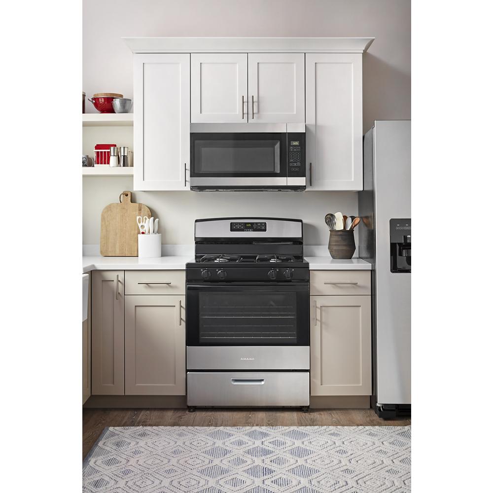 Amana® 1.6 Cu. Ft. 1000 Watt Black on Stainless Over The Range Microwave  AMV2307PFS