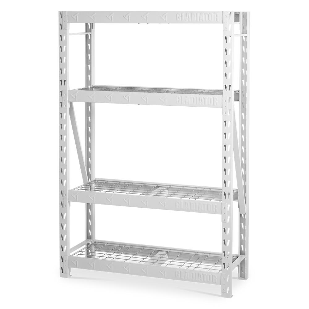 Model: GARS484TKW | Gladiator 48" Wide Heavy Duty Rack with Four 18" Deep Shelves
