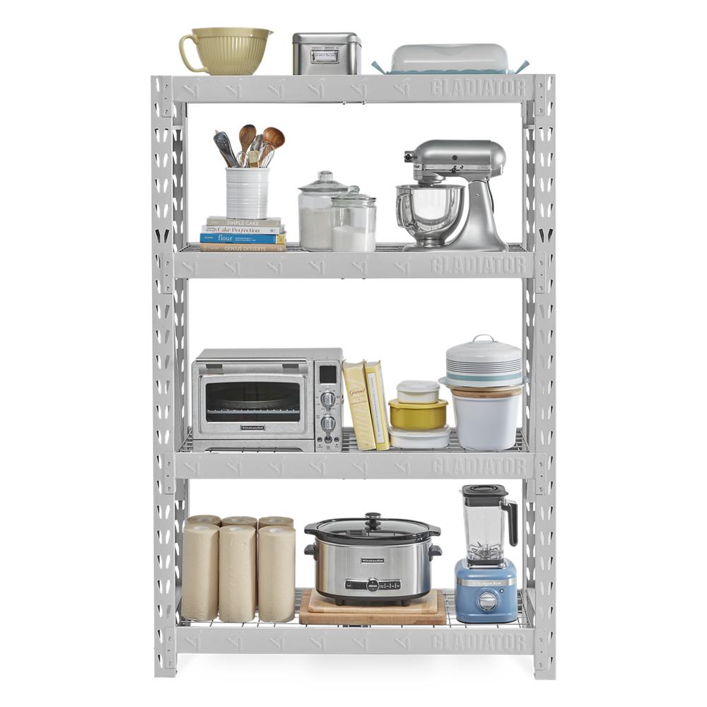 Model: GARS484TKW | Gladiator 48" Wide Heavy Duty Rack with Four 18" Deep Shelves