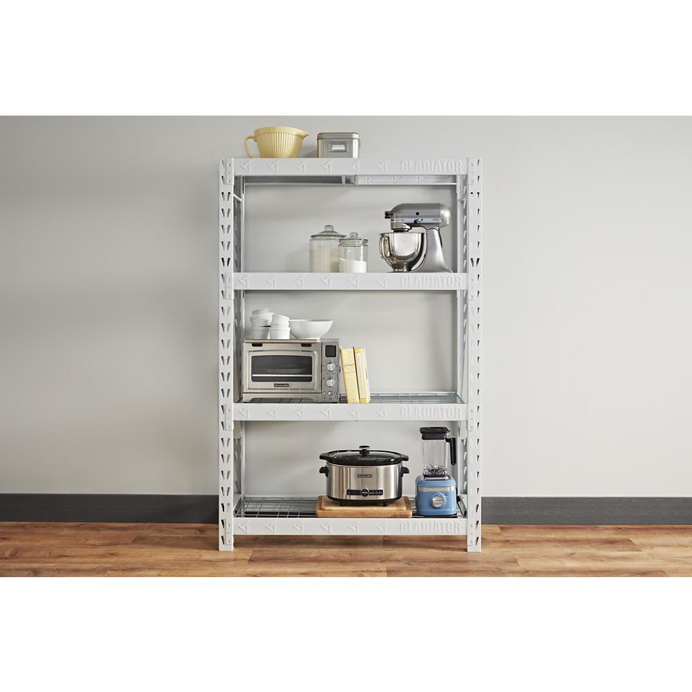 Model: GARS484TKW | Gladiator 48" Wide Heavy Duty Rack with Four 18" Deep Shelves