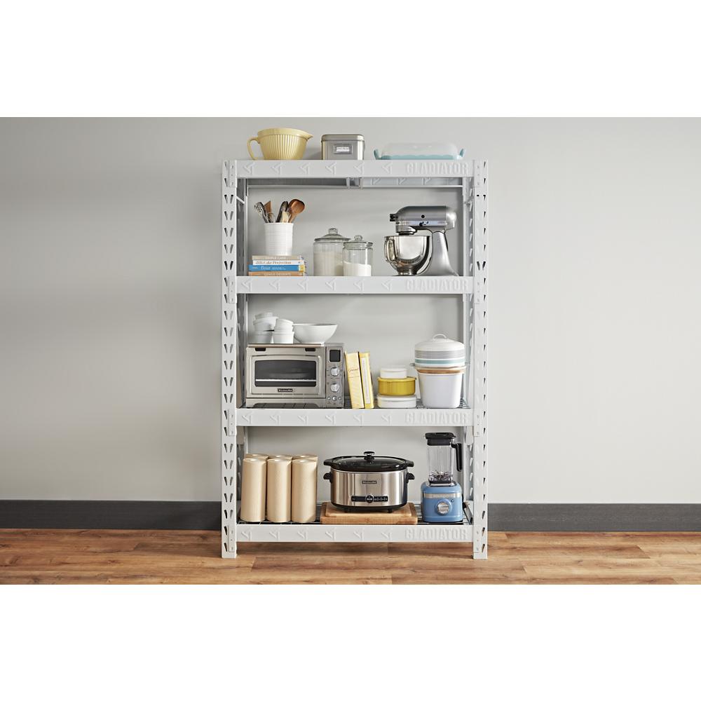 Model: GARS484TKW | Gladiator 48" Wide Heavy Duty Rack with Four 18" Deep Shelves
