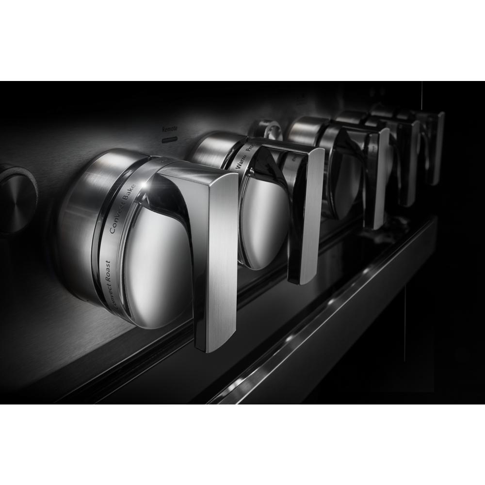 Model: JDSP536HM | Jenn-Air NOIR™ 36" Dual-Fuel Professional-Style Range with Chrome-Infused Griddle and Steam Assist