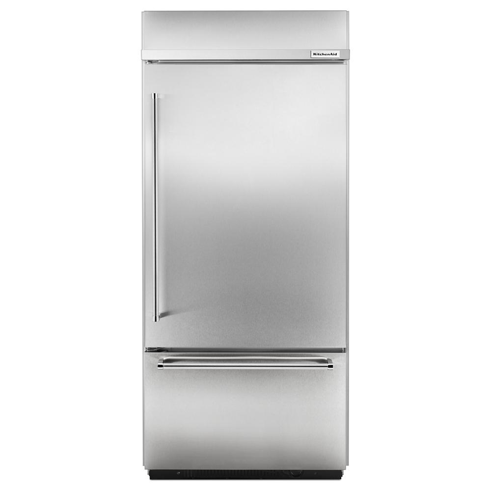 KitchenAid 20.9 Cu. Ft. 36" Width Built-In Stainless Bottom Mount Refrigerator with Platinum Interior Design