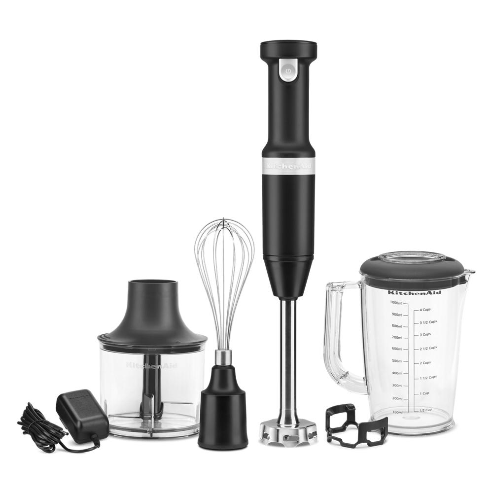 Model: KHBBV83BM | KitchenAid Cordless Variable Speed Hand Blender with Chopper and Whisk Attachment