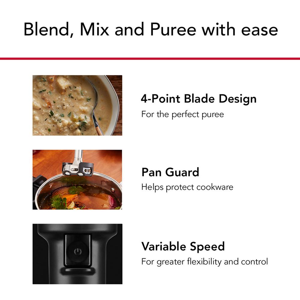 Model: KHBBV83BM | KitchenAid Cordless Variable Speed Hand Blender with Chopper and Whisk Attachment