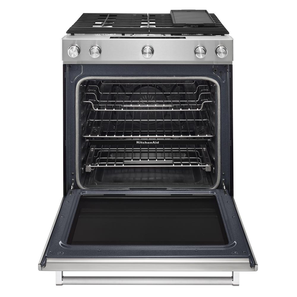 Model: KSDB900ESS - S/D  | KitchenAid 30-Inch 5-Burner Dual Fuel Convection Slide-In Range with Baking Drawer