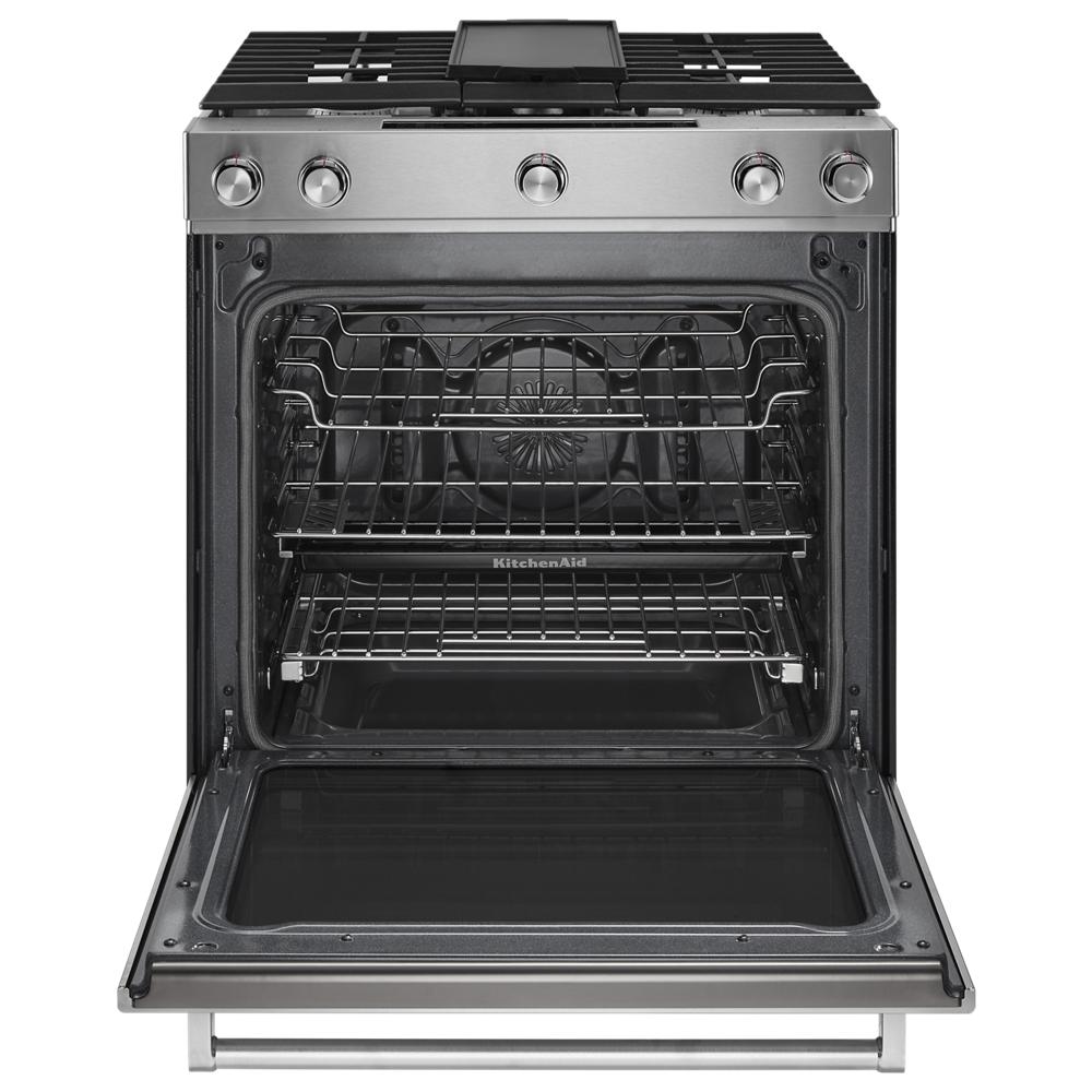 Model: KSDB900ESS - S/D  | KitchenAid 30-Inch 5-Burner Dual Fuel Convection Slide-In Range with Baking Drawer