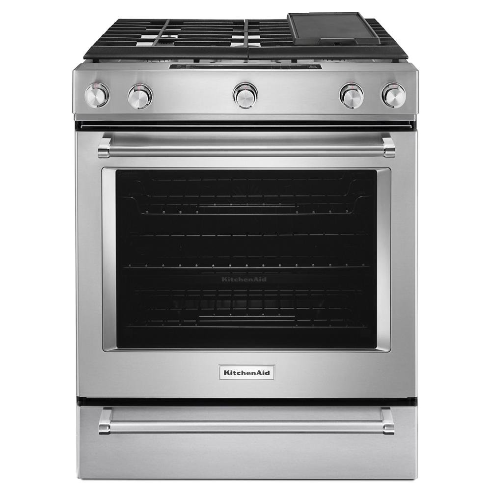 KitchenAid 30-Inch 5 Burner Gas Convection Slide-In Range with Baking Drawer