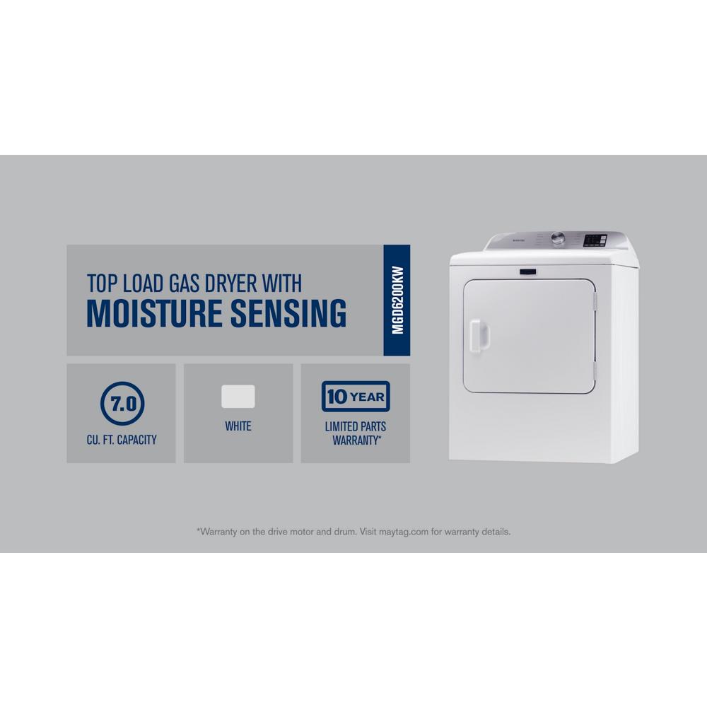 Model: MGD6200KW | Maytag Top Load Gas Dryer with Moisture Sensing - 7.0 cu. ft
