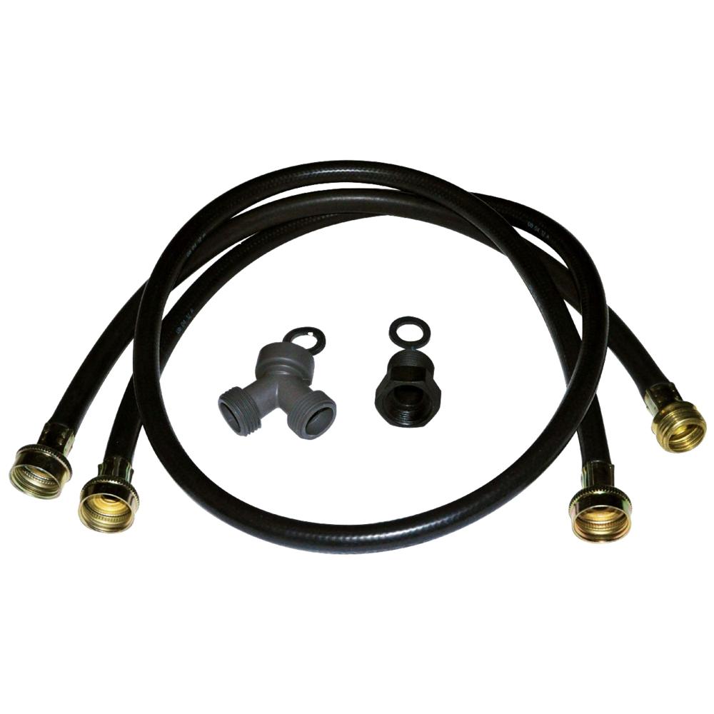 Unbranded 2' and 5' Black braided steam dryer hose kit with 90-degree elbow, Y-connector, 2 adaptors, and O-ring washers - 1 pack