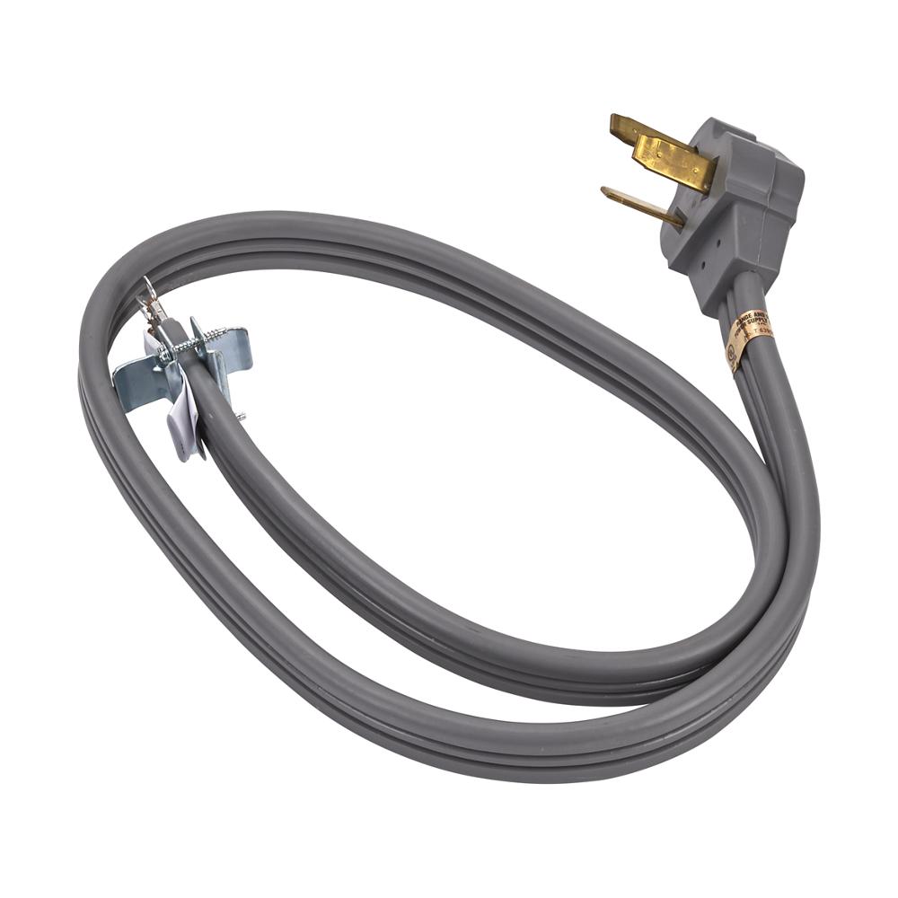 Unbranded 4' Electric Range Power Cord rated 50 A, with 3-wire 3-ring terminal connectors, and right-angle 3-prong plug