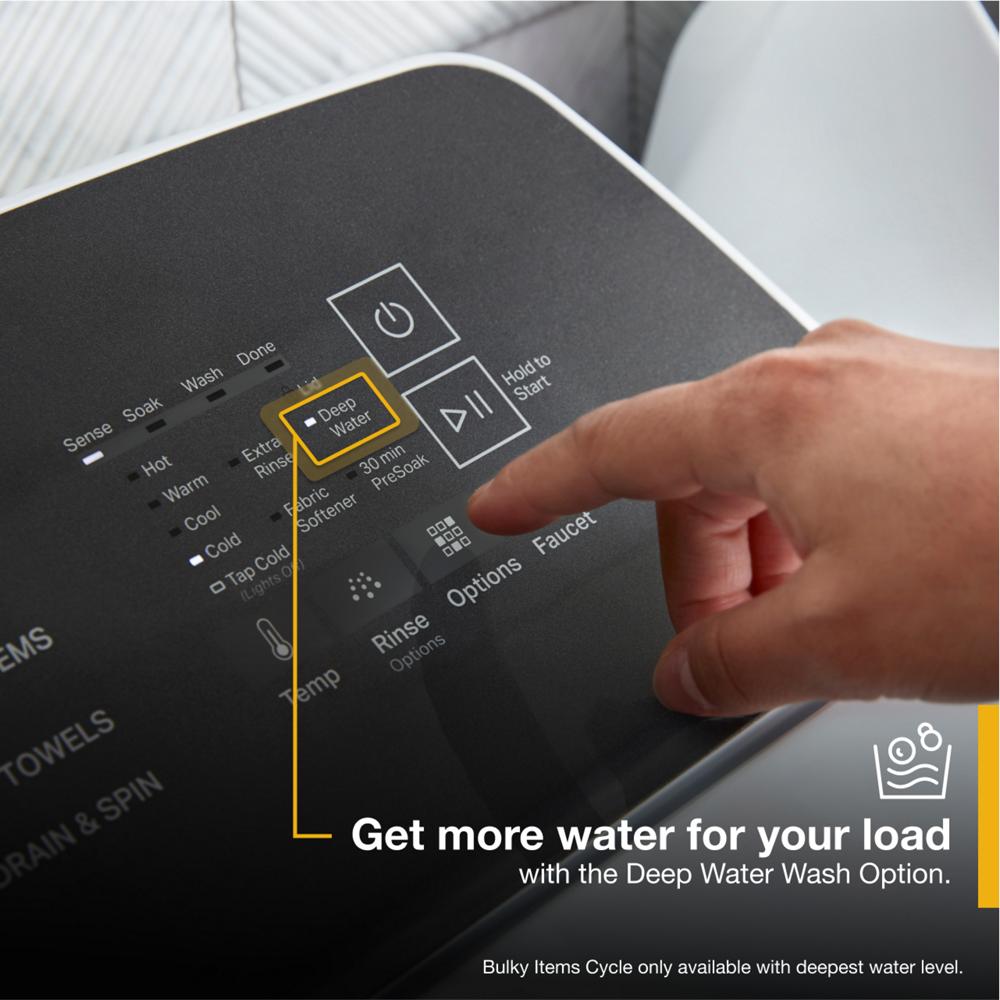 Model: WTW5010LW-BLEM | Whirlpool 4.6 Cu. Ft. Top Load Impeller Washer with Built-in Faucet