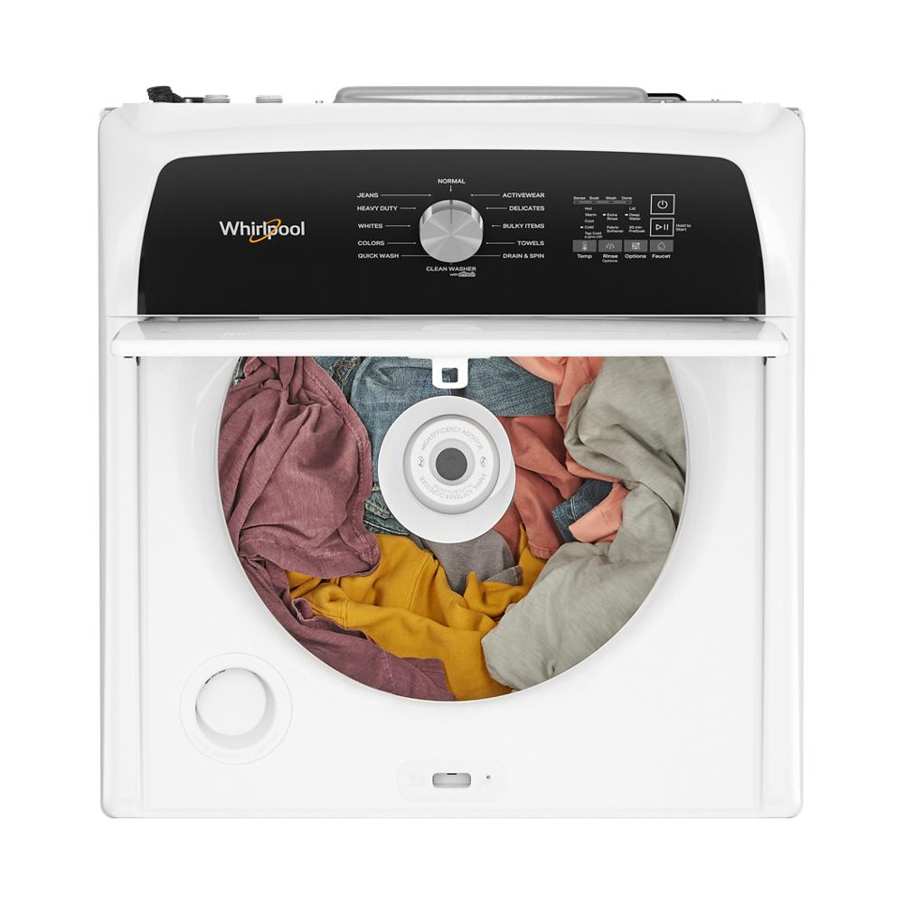 Model: WTW5015LW-BLEM | Whirlpool 4.5 Cu. Ft. Top Load Agitator Washer with Built-In Faucet