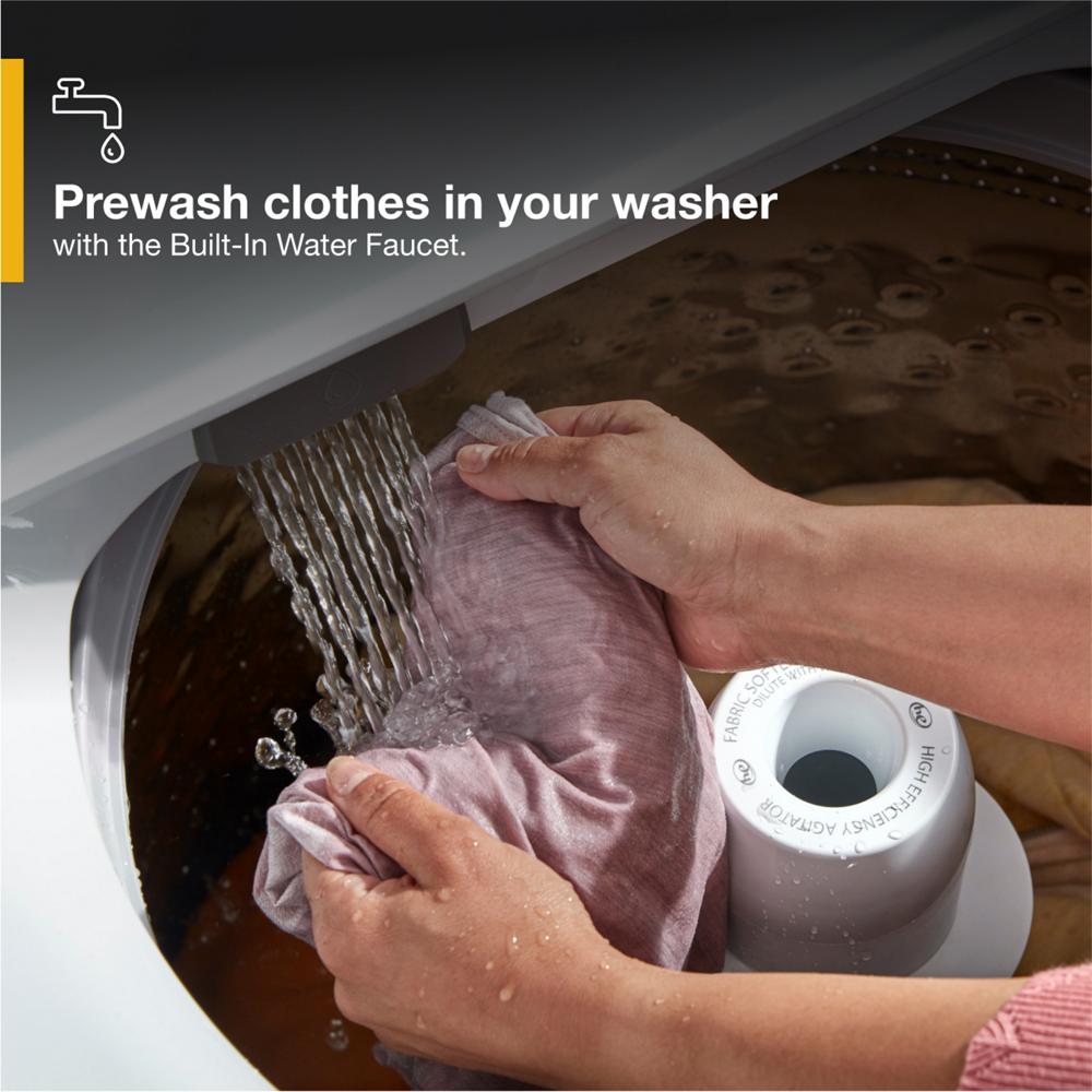 Model: WTW5015LW-BLEM | Whirlpool 4.5 Cu. Ft. Top Load Agitator Washer with Built-In Faucet