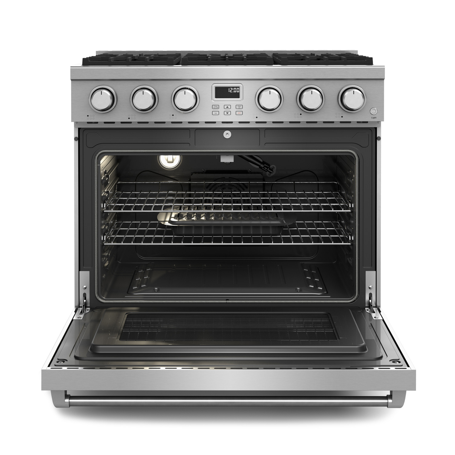 Model: ARG36LP | Thor Pre-Converted Propane Contemporary 36 in. 6-Burners Professional Gas Range with Convection Oven in Stainless Steel