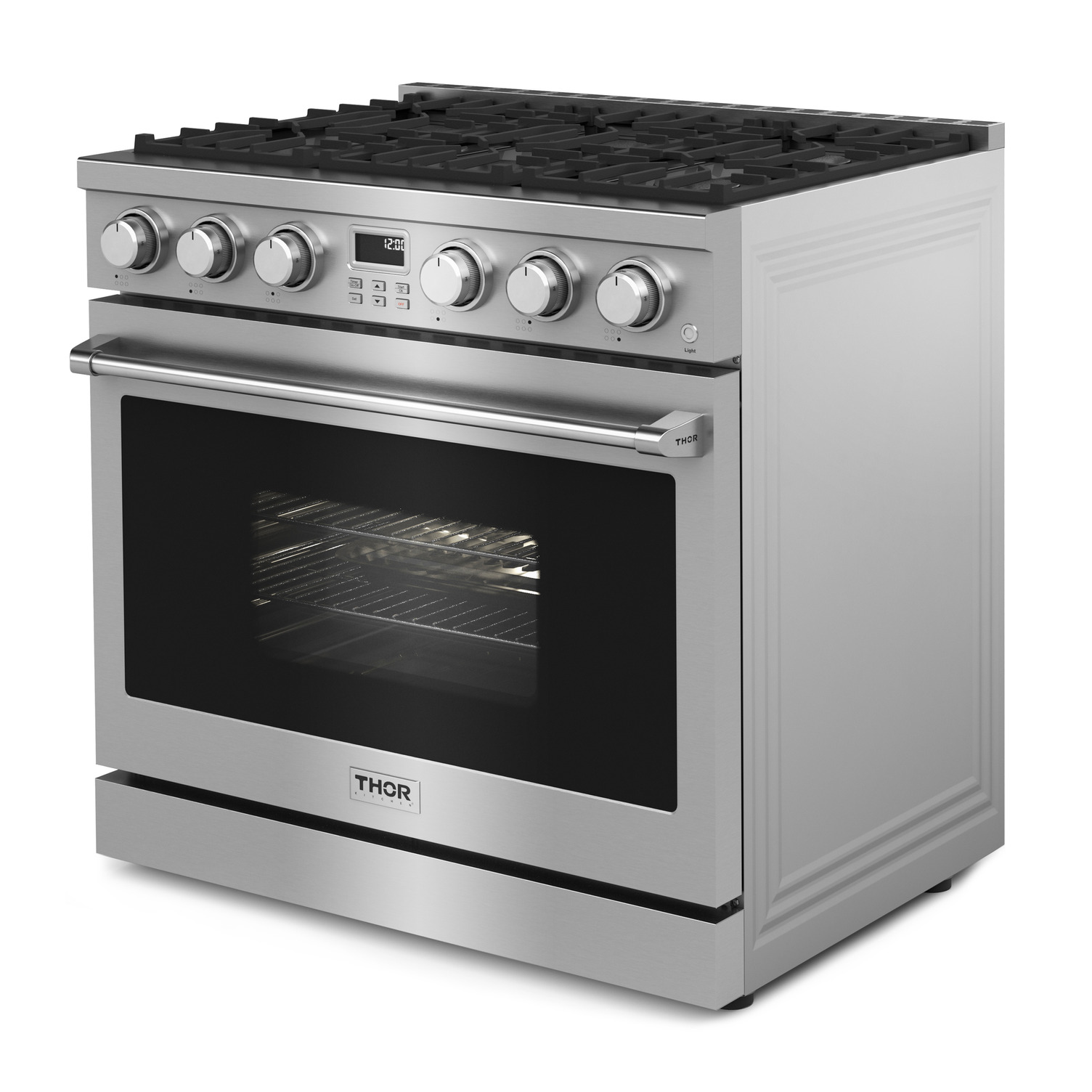 Model: ARG36LP | Thor Pre-Converted Propane Contemporary 36 in. 6-Burners Professional Gas Range with Convection Oven in Stainless Steel