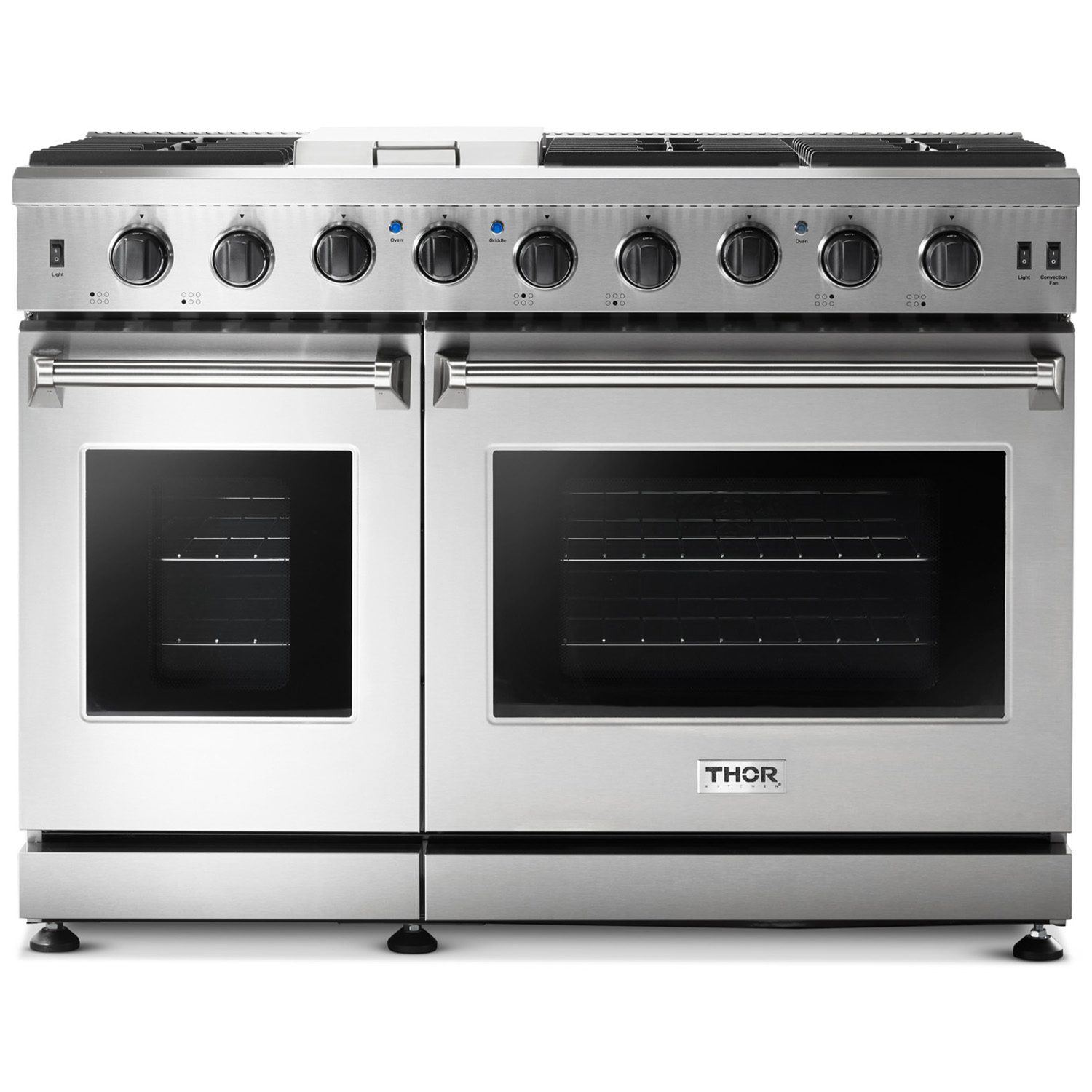 Thor 48 in. 6.8 cu. ft. Double Oven Gas Range in Stainless Steel with Griddle and 6-Burners