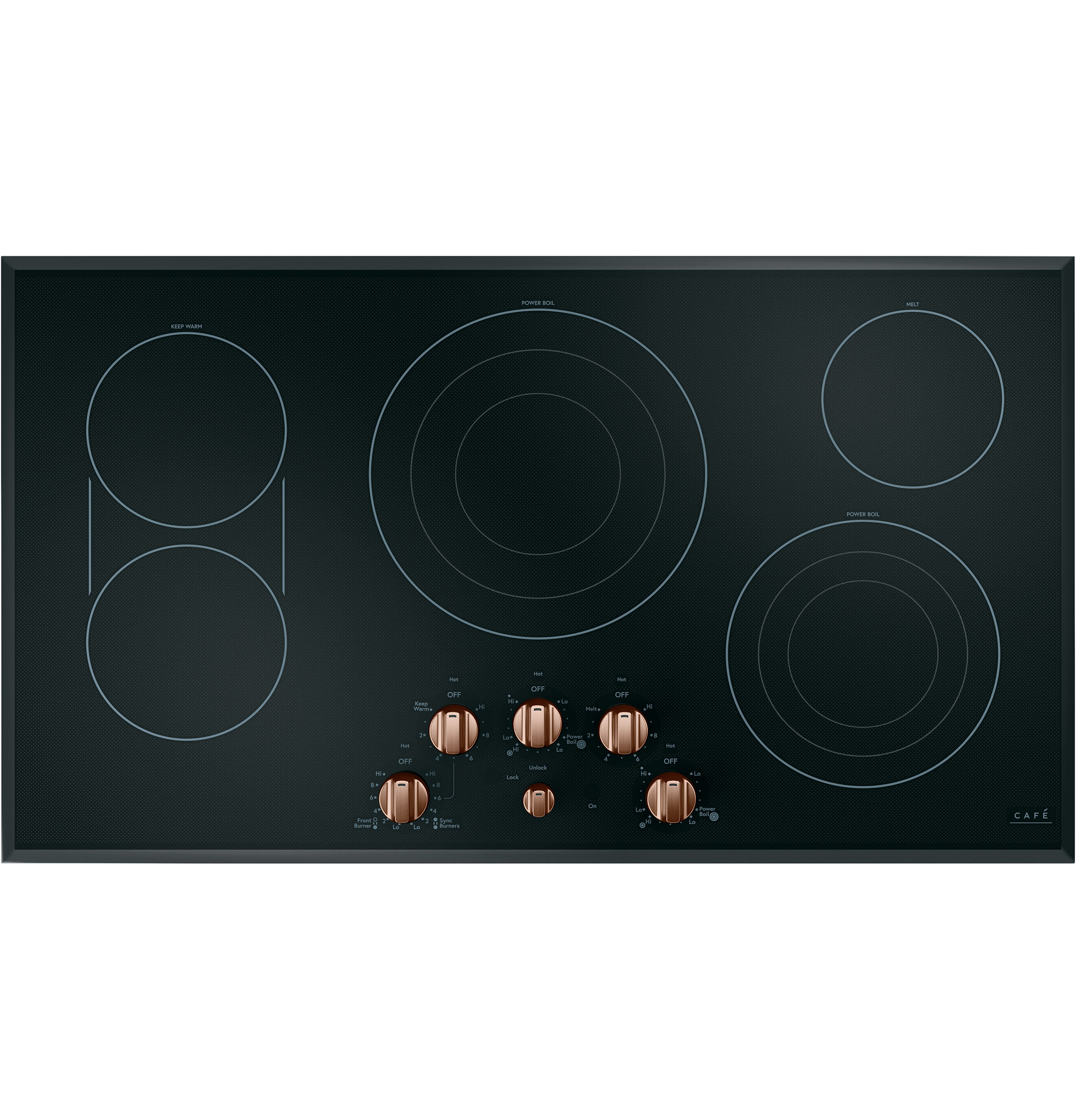 Model: CXCE1HKPMCU | Cafe Café™ 5 Electric Cooktop Knobs - Brushed Copper