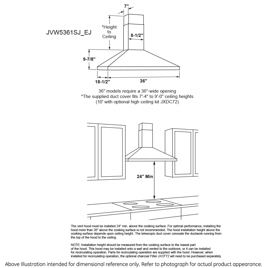 Model: JVW5361FJDS | GE GE® 36" Wall-Mount Pyramid Chimney Hood