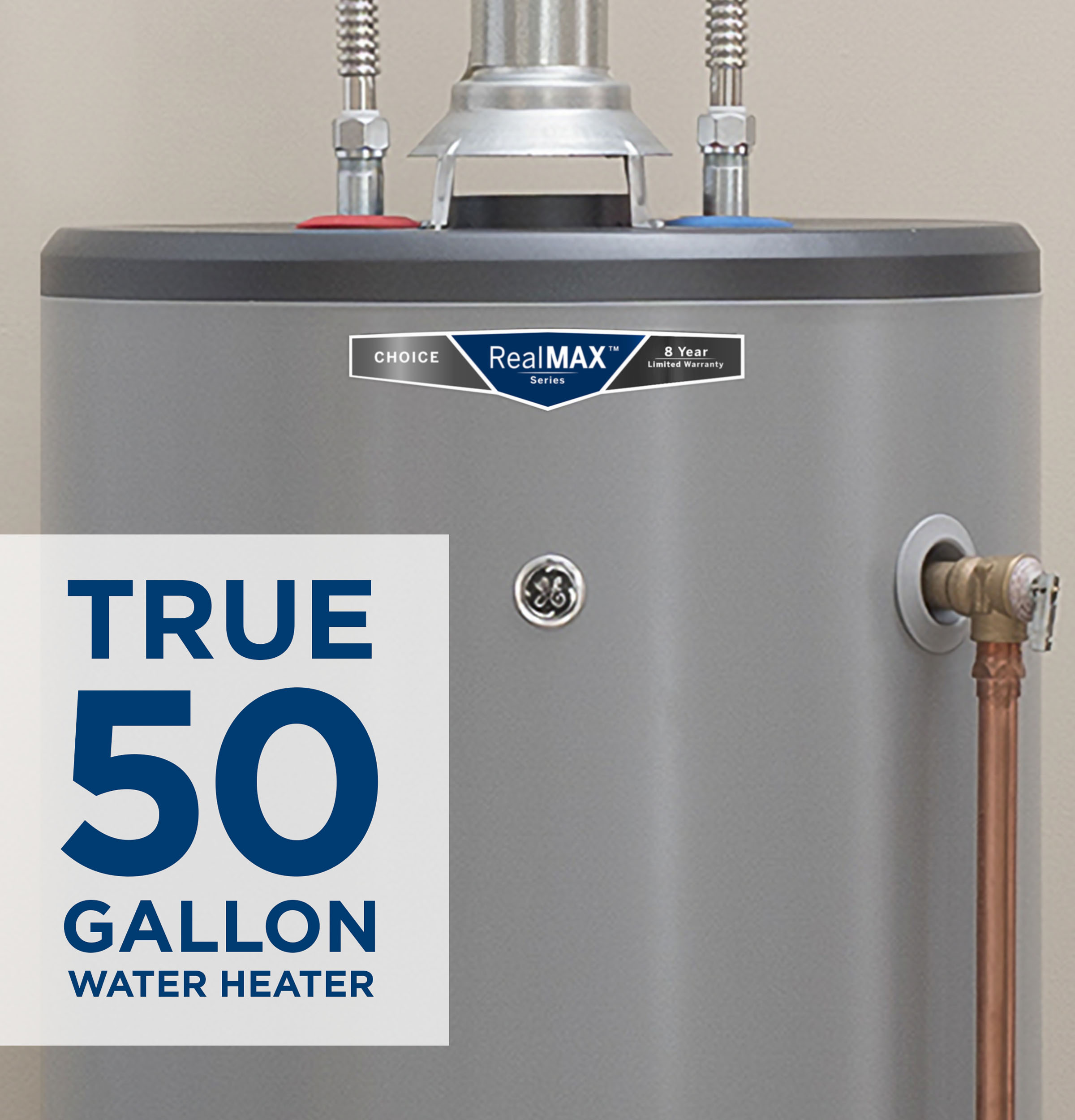Model: GP50T08BXR | GE GE RealMAX Choice 50-Gallon Tall Liquid Propane Atmospheric Water Heater