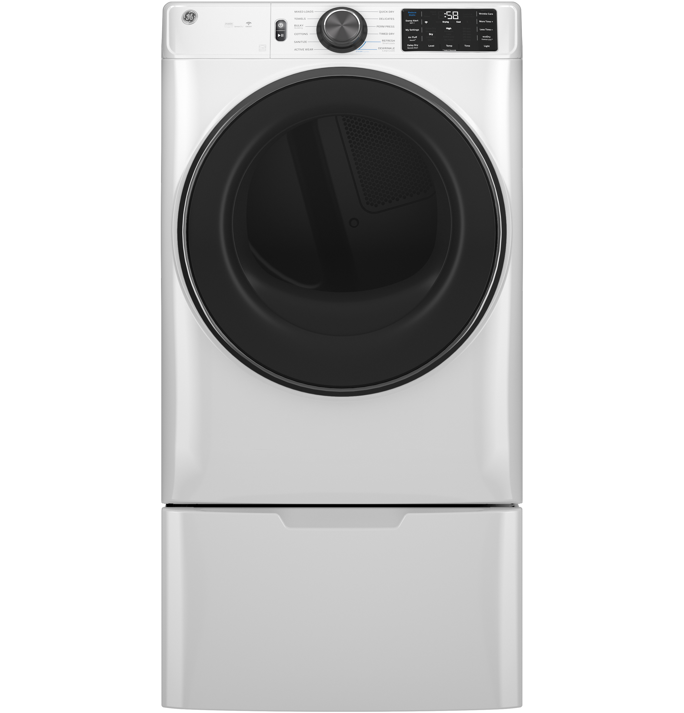 Model: GFD65ESSVWW-SD | GE GE® ENERGY STAR® 7.8 cu. ft. Capacity Smart Front Load Electric Dryer with Steam and Sanitize Cycle