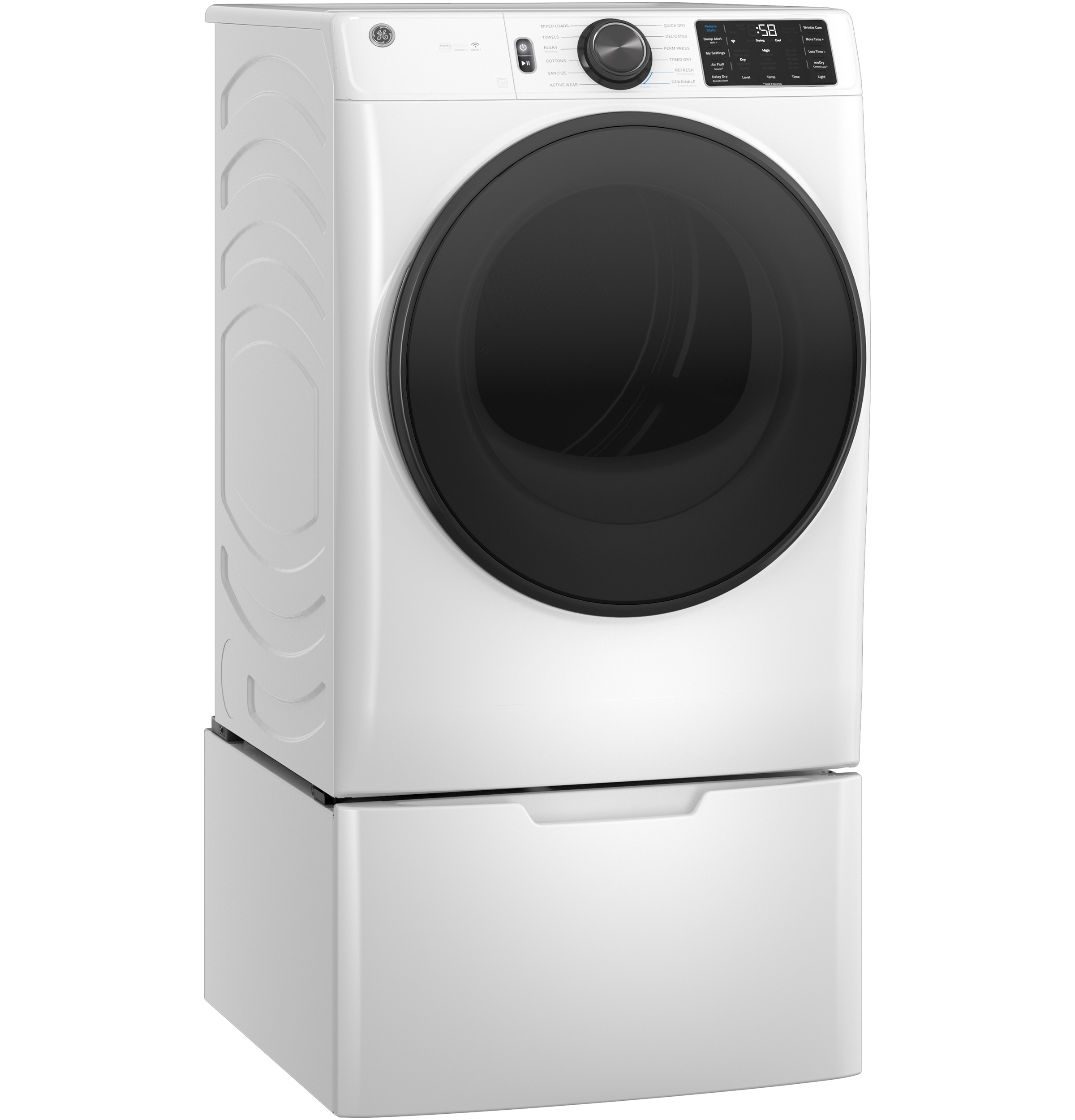 Model: GFD65ESSVWW-SD | GE GE® ENERGY STAR® 7.8 cu. ft. Capacity Smart Front Load Electric Dryer with Steam and Sanitize Cycle