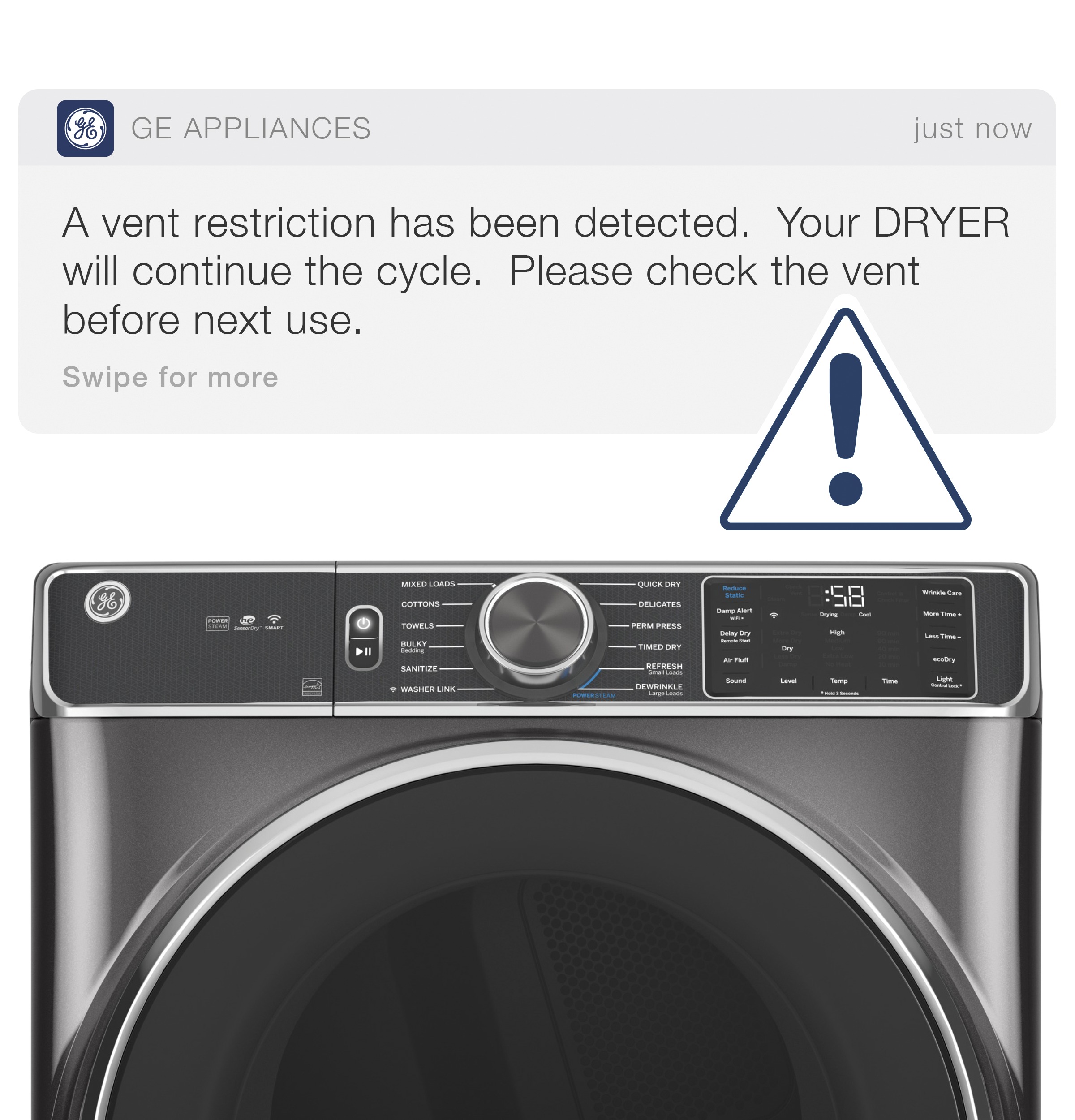 Model: GFD65ESSVWW | GE GE® ENERGY STAR® 7.8 cu. ft. Capacity Smart Front Load Electric Dryer with Steam and Sanitize Cycle