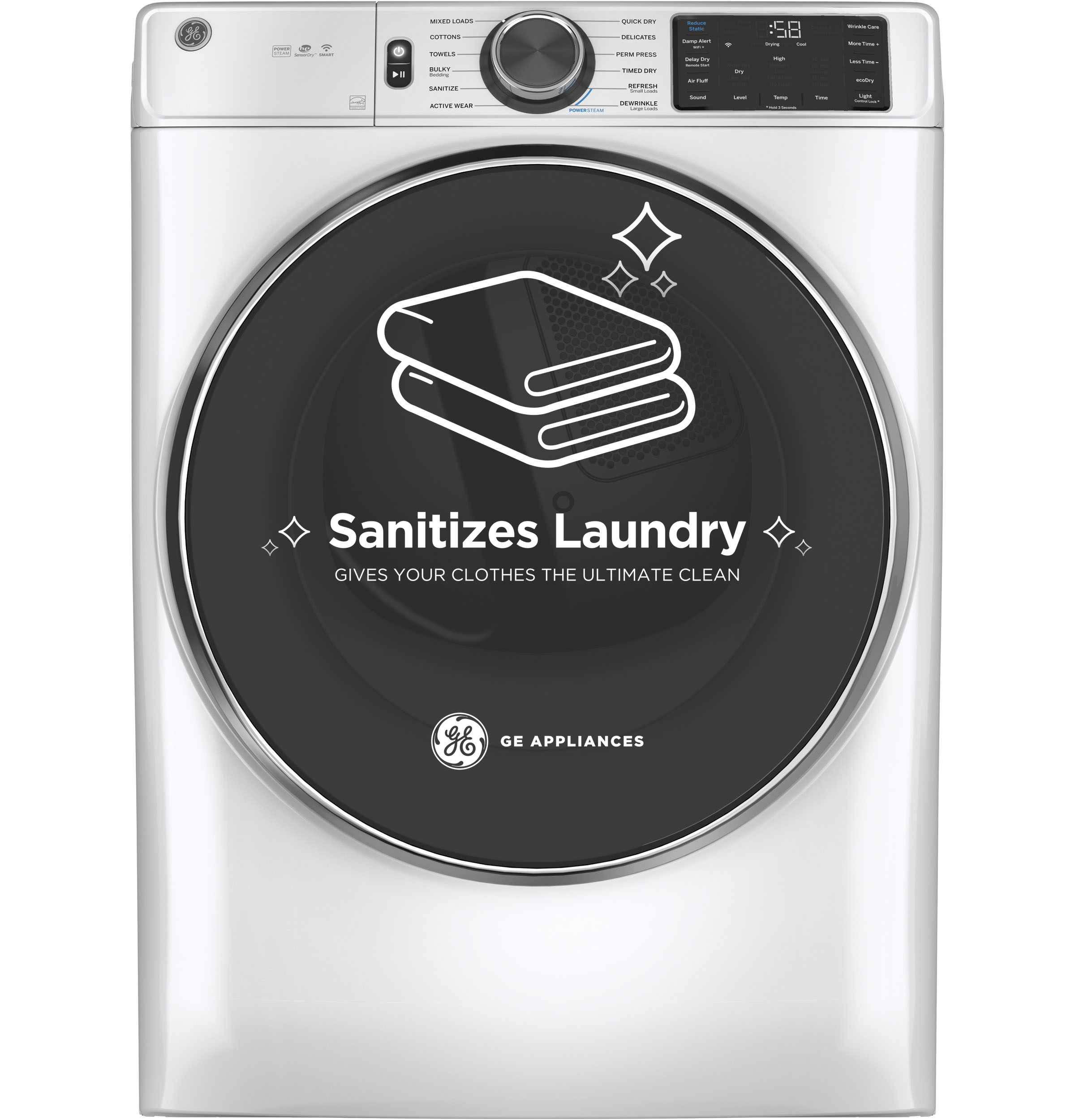 Model: GFD65ESSVWW | GE GE® ENERGY STAR® 7.8 cu. ft. Capacity Smart Front Load Electric Dryer with Steam and Sanitize Cycle