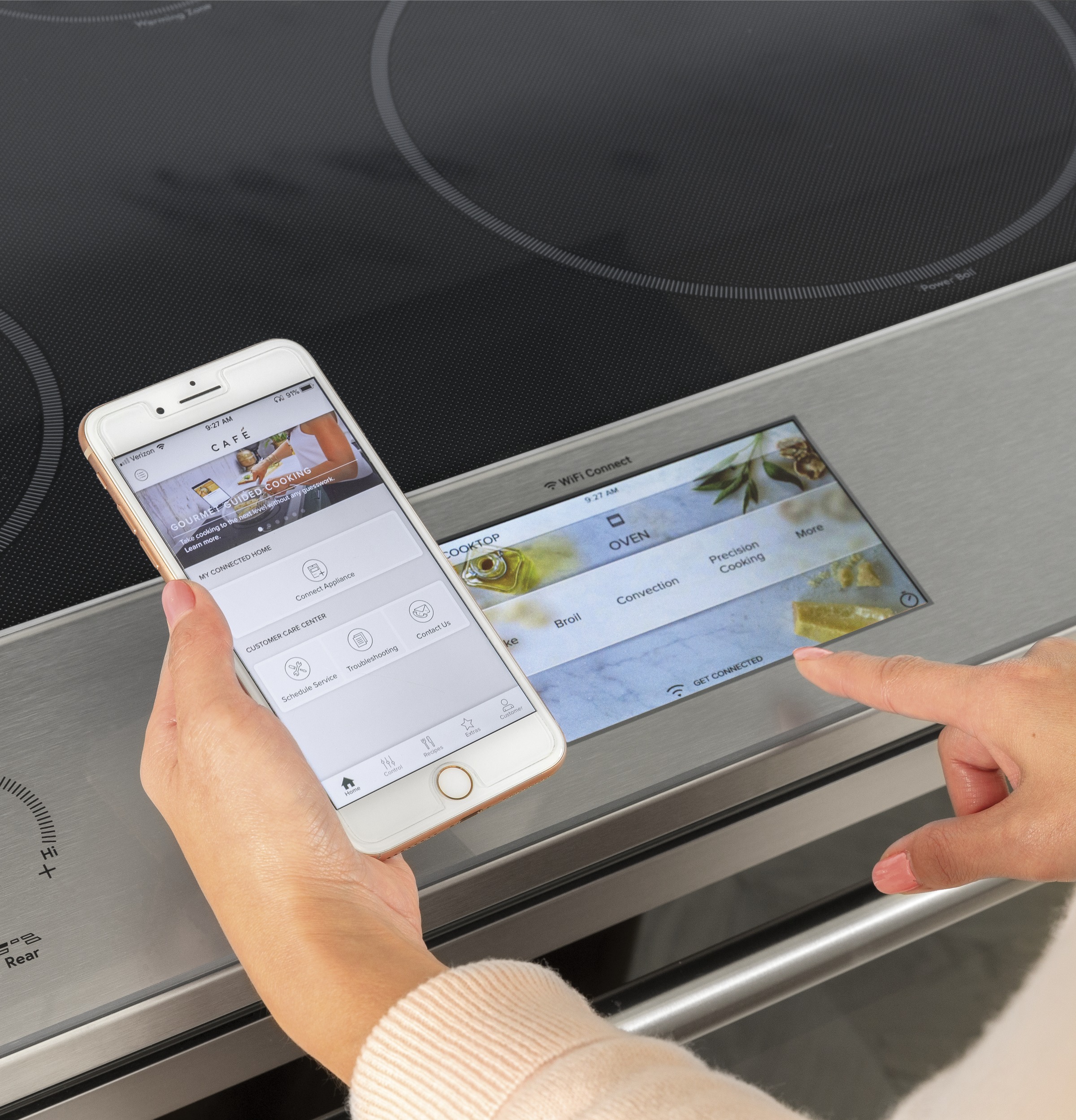 Model: CHS90XM2NS5 | Cafe Café™ 30" Smart Slide-In, Front-Control, Induction and Convection Range with In-Oven Camera in Platinum Glass