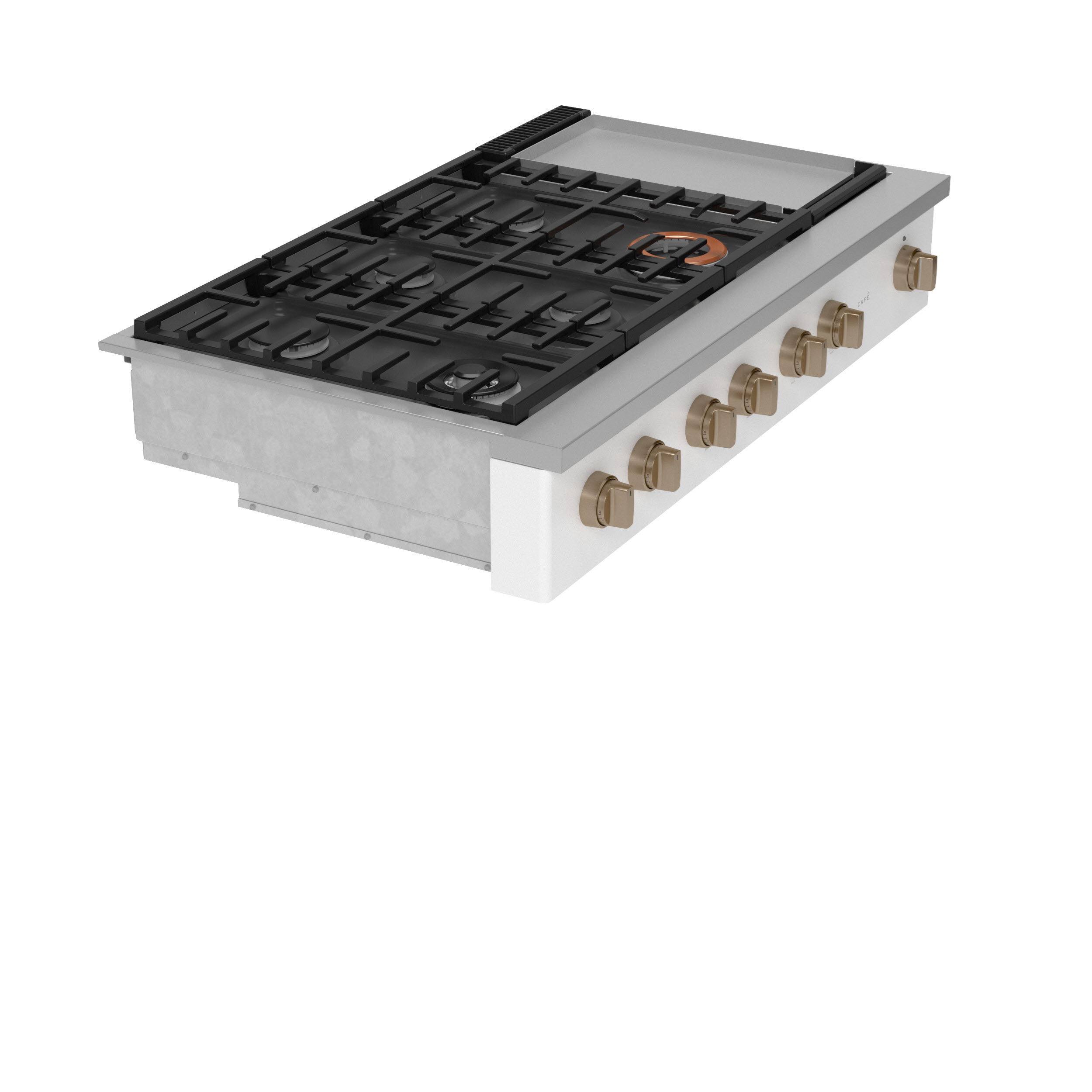 Model: CGU486P4TW2 | Cafe Café™ 48" Commercial-Style Gas Rangetop with 6 Burners and Integrated Griddle (Natural Gas)