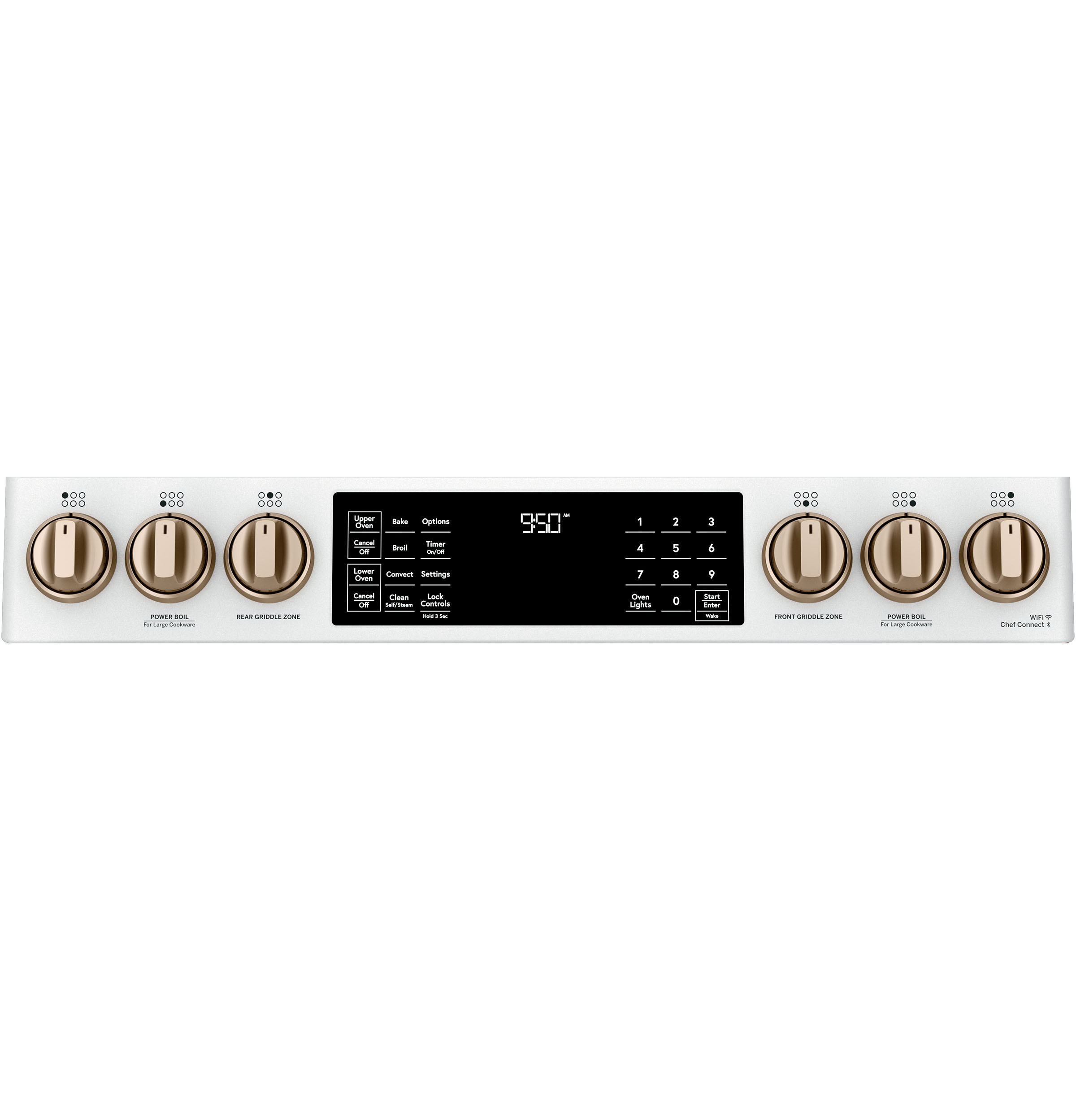 Model: C2S950P4MW2 | Cafe Café™ 30" Smart Slide-In, Front-Control, Dual-Fuel, Double-Oven Range with Convection