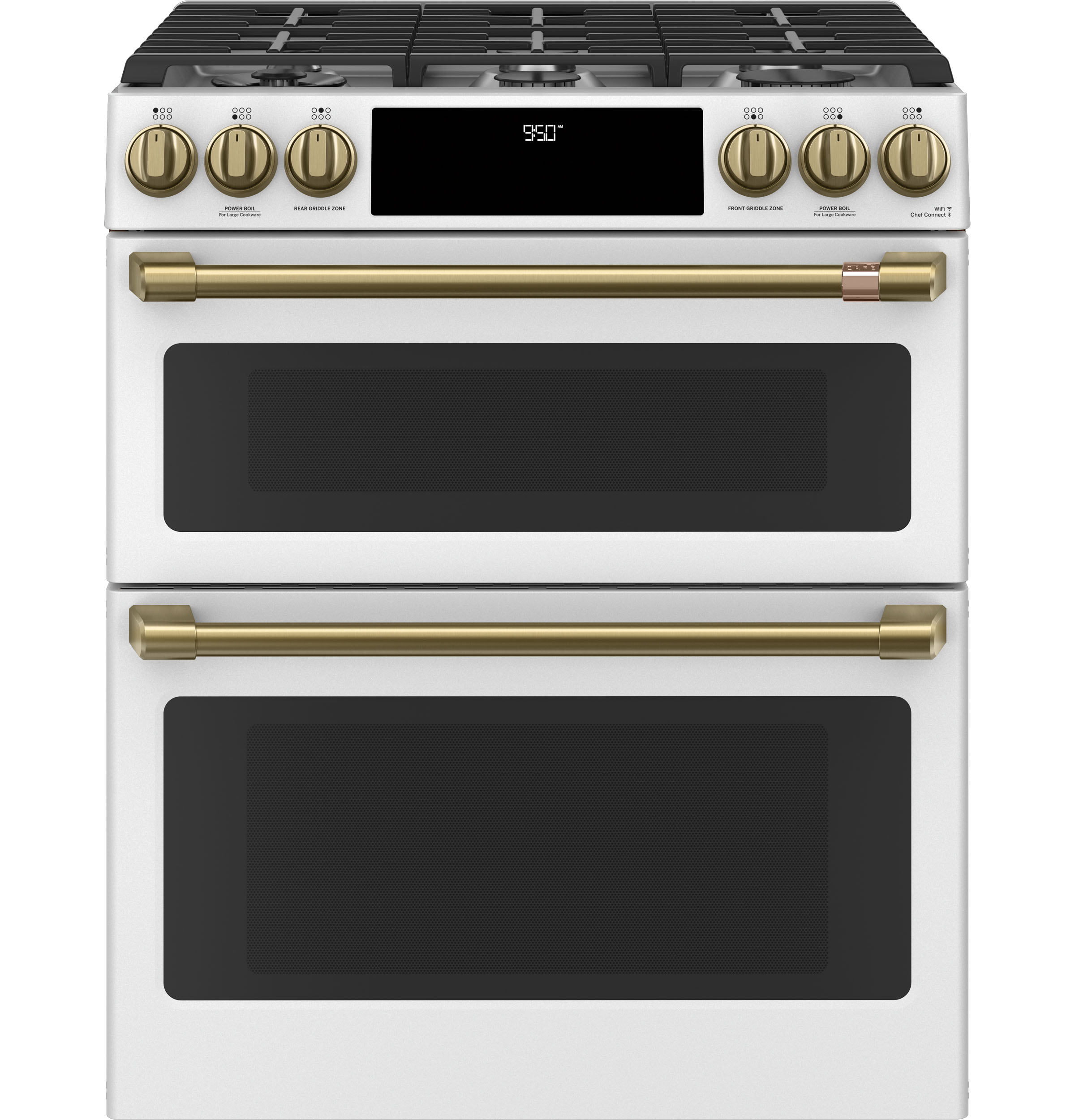 Model: C2S950P4MW2 | Cafe Café™ 30" Smart Slide-In, Front-Control, Dual-Fuel, Double-Oven Range with Convection