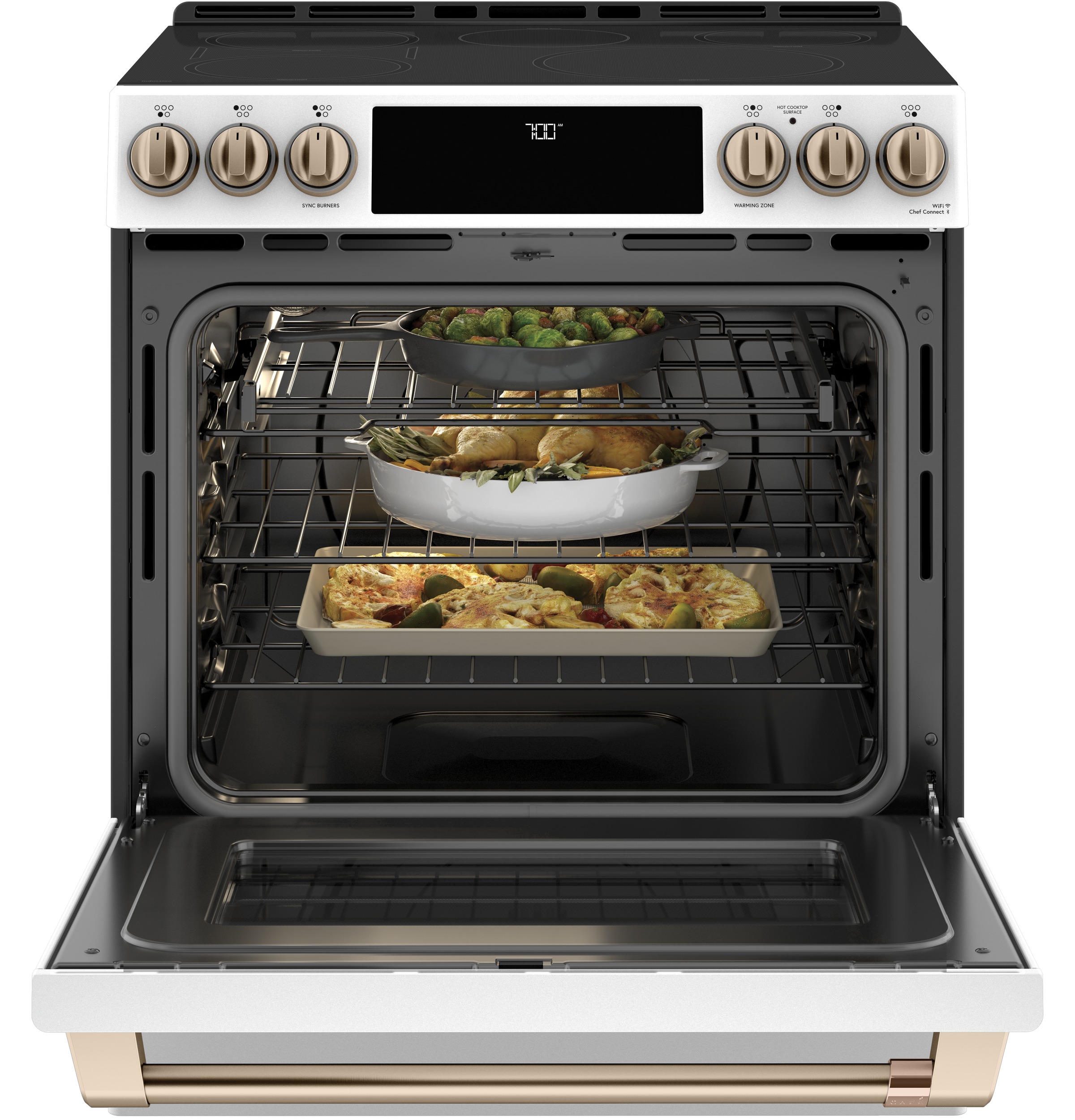 Model: CES700P4MW2 | Cafe Café™ 30" Smart Slide-In, Front-Control, Radiant and Convection Range
