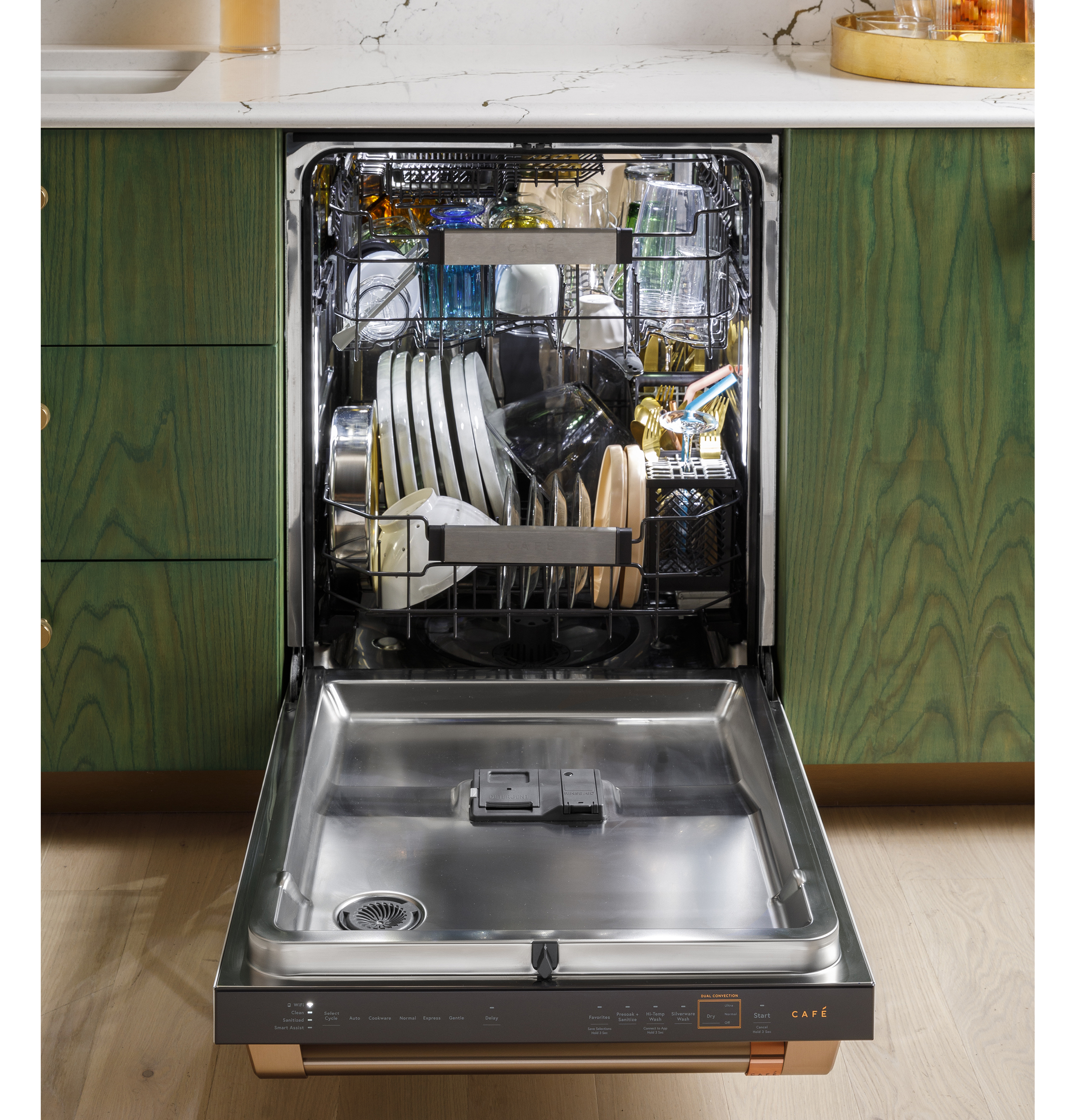 Model: CDT888P2VS1 | Cafe Café™ CustomFit ENERGY STAR Stainless Interior Smart Dishwasher with Ultra Wash Top Rack and Dual Convection Ultra Dry, LED Lights, 39 dBA