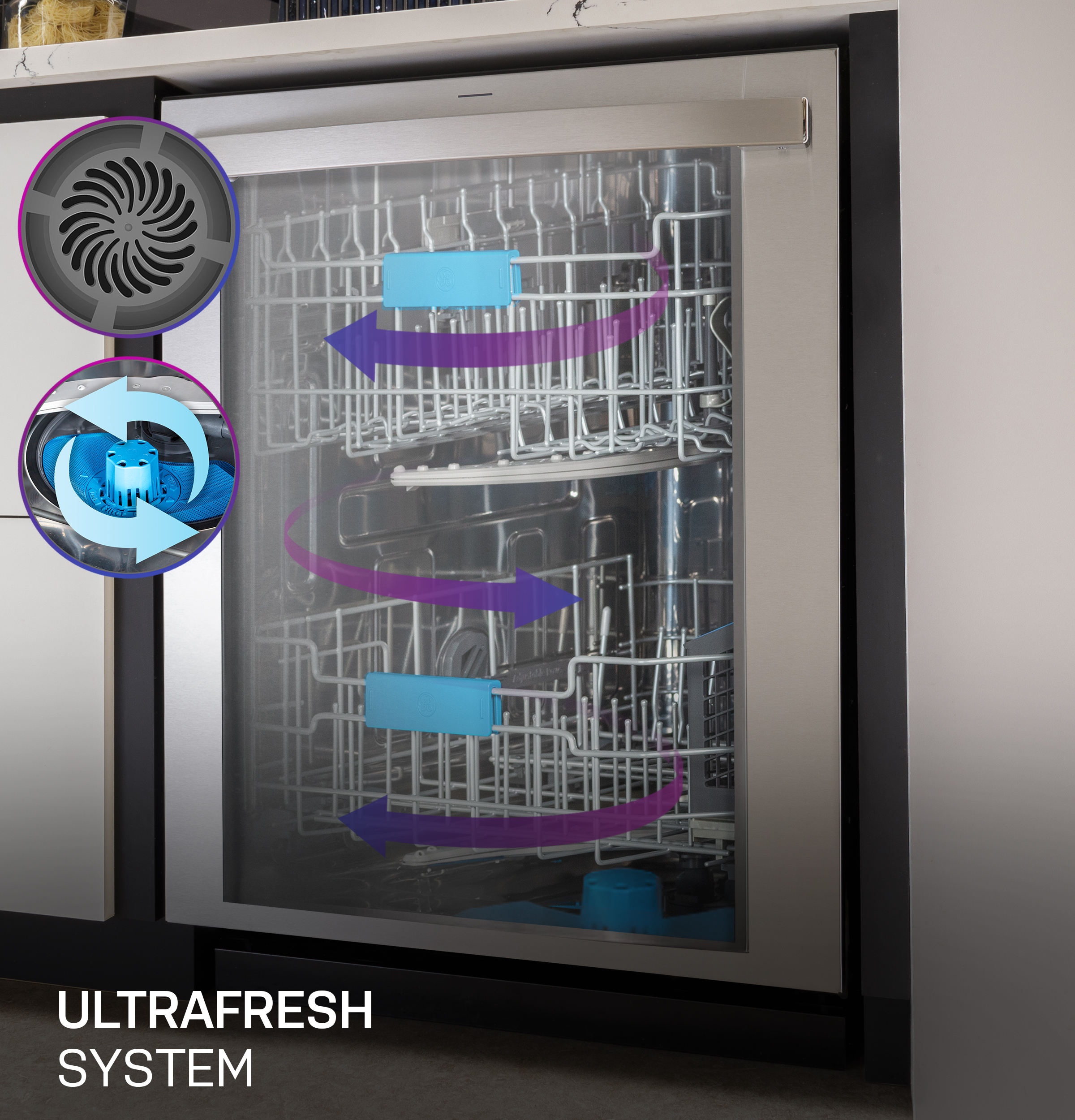 Model: PDT795SYVFS | GE Profile GE Profile™ ENERGY STAR Smart UltraFresh System Dishwasher with Microban™ Antimicrobial Technology with Deep Clean Washing 3rd Rack, 39 dBA