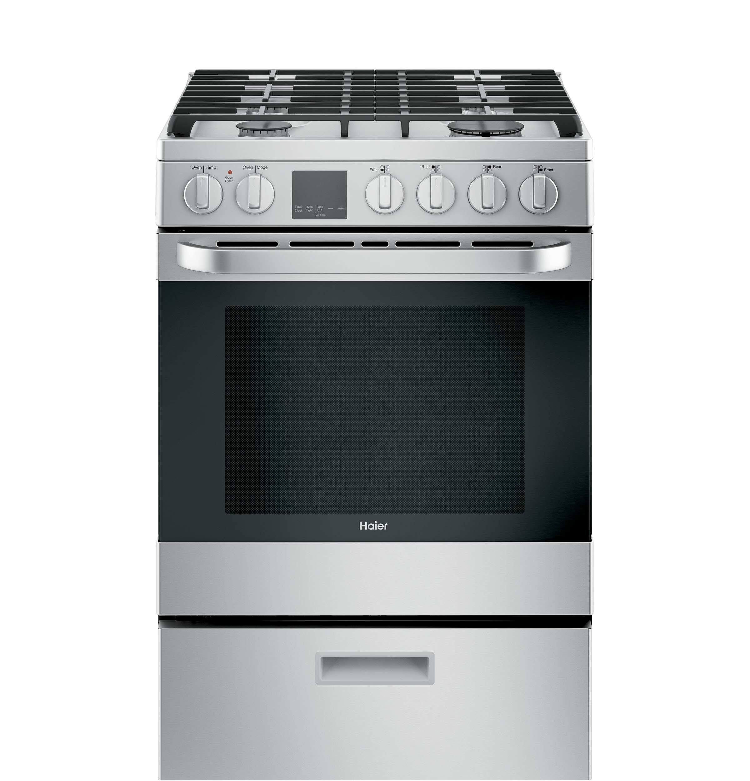 Model: QGAS740RMSS | Haier 24" 2.9 Cu. Ft. Gas Free-Standing Range with Convection and Modular Backguard