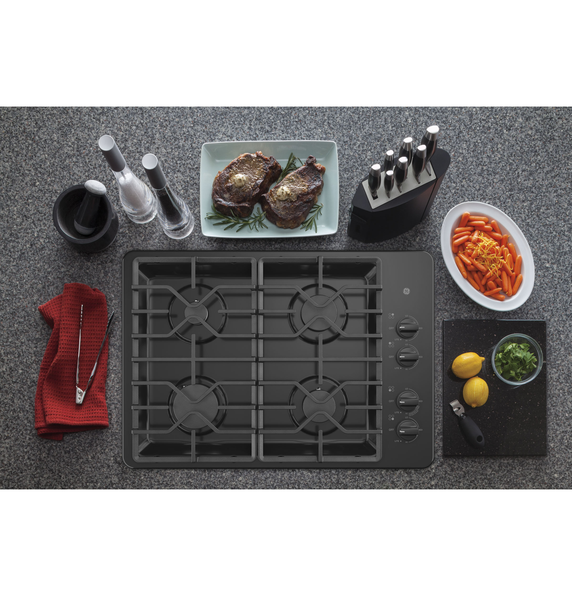 Model: JGP3030DLBB | GE GE® 30" Built-In Gas Cooktop with Dishwasher-Safe Grates