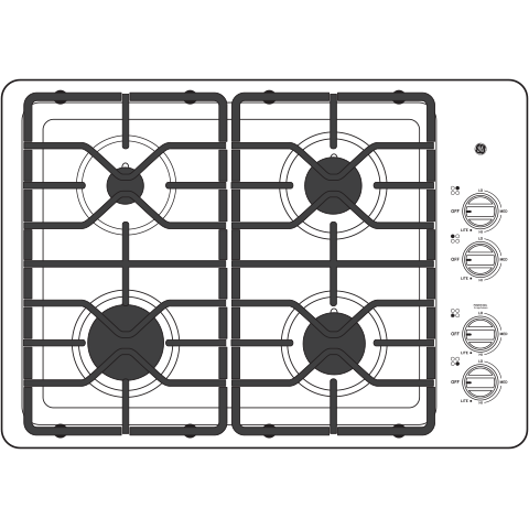 Model: JGP3030DLBB | GE GE® 30" Built-In Gas Cooktop with Dishwasher-Safe Grates