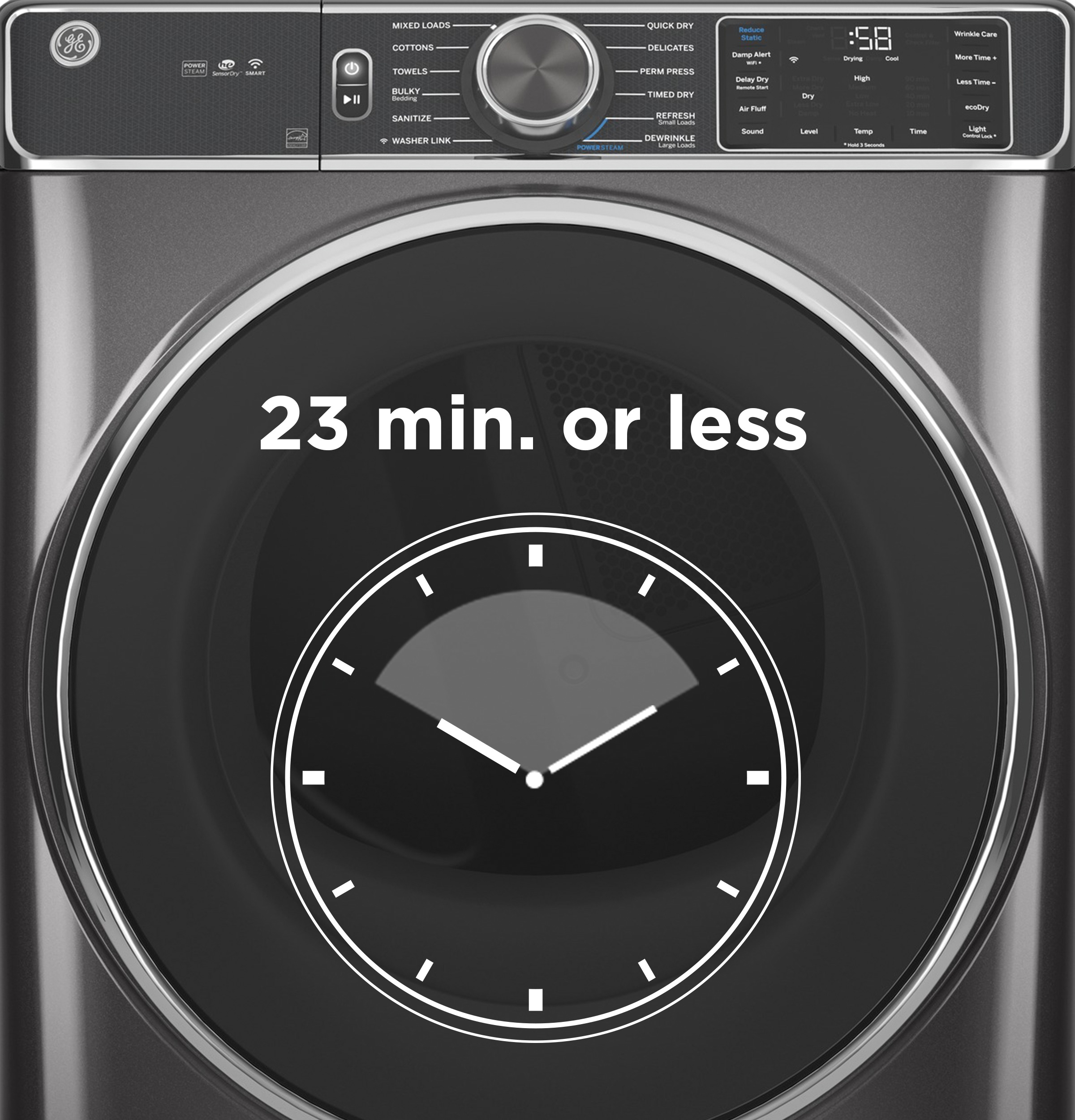 Model: GFD65GSPVDS | GE GE® ENERGY STAR® 7.8 cu. ft. Capacity Smart Front Load Gas Dryer with Steam and Sanitize Cycle