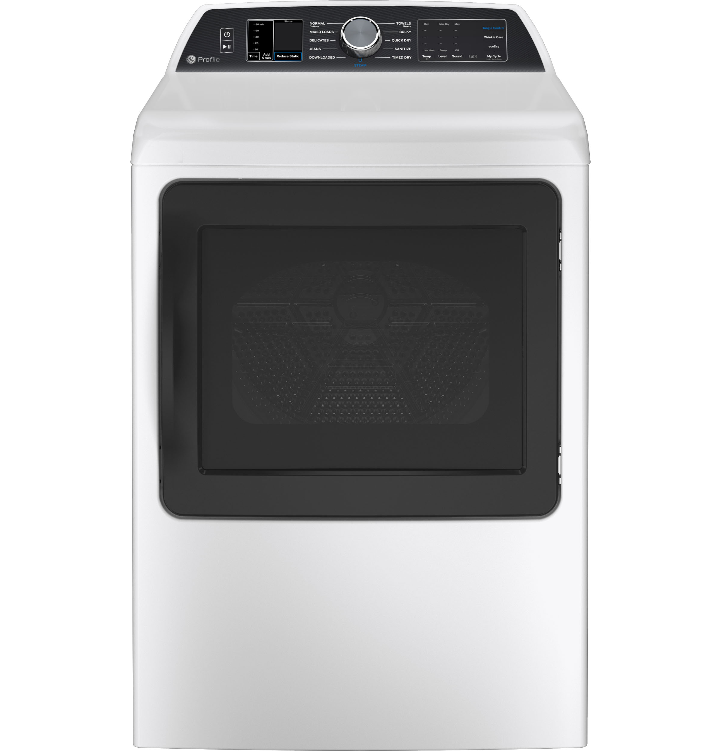 Model: PTD70GBSTWS | GE Profile GE Profile™ ENERGY STAR® 7.4 cu. ft. Capacity Smart aluminized alloy drum Gas Dryer with Sanitize Cycle and Sensor Dry