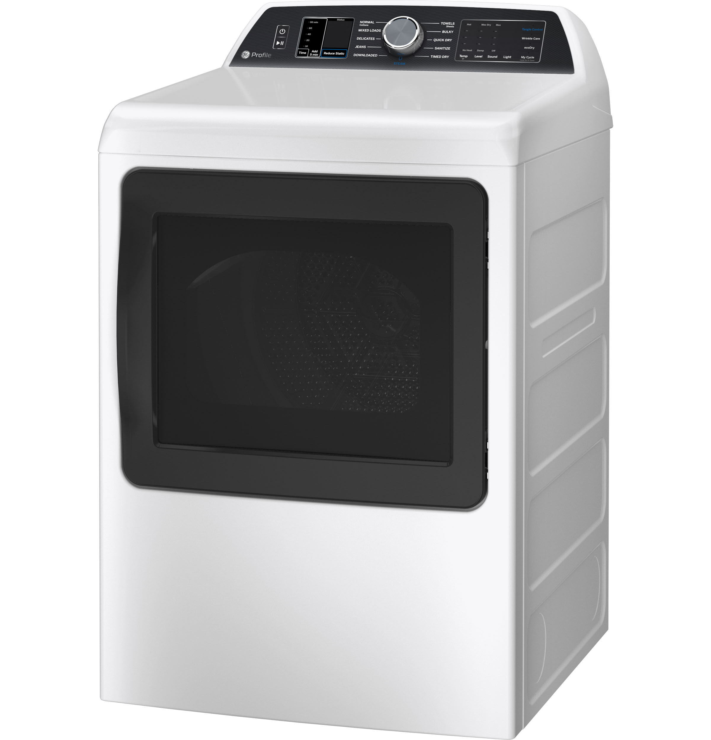 Model: PTD70GBSTWS | GE Profile GE Profile™ ENERGY STAR® 7.4 cu. ft. Capacity Smart aluminized alloy drum Gas Dryer with Sanitize Cycle and Sensor Dry