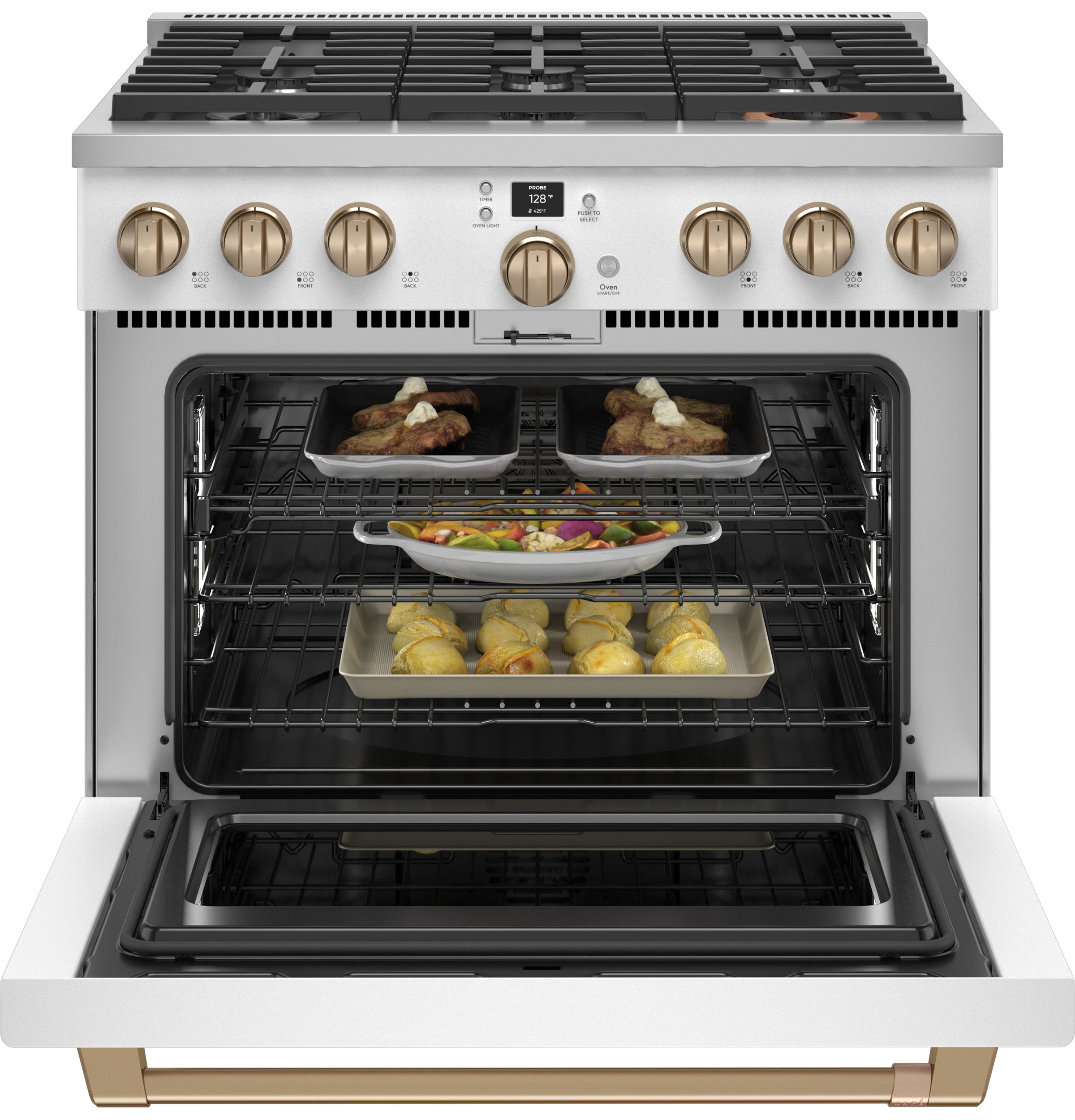 Model: C2Y366P4TW2 | Cafe Café™ 36" Smart Dual-Fuel Commercial-Style Range with 6 Burners (Natural Gas)