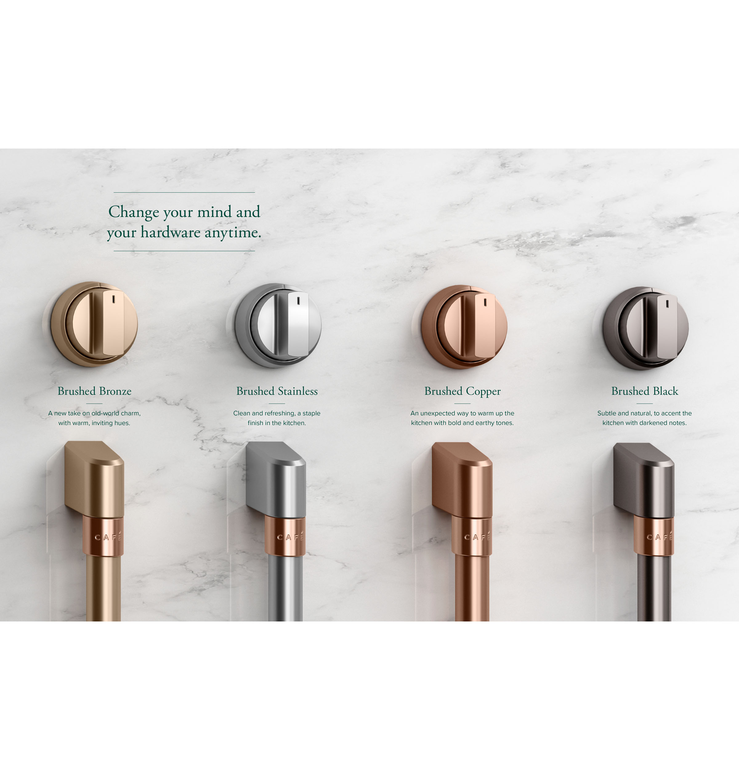 Model: CXFCHHKPMCU | Cafe Café™ Front Control Induction Knobs and Handles - Brushed Copper
